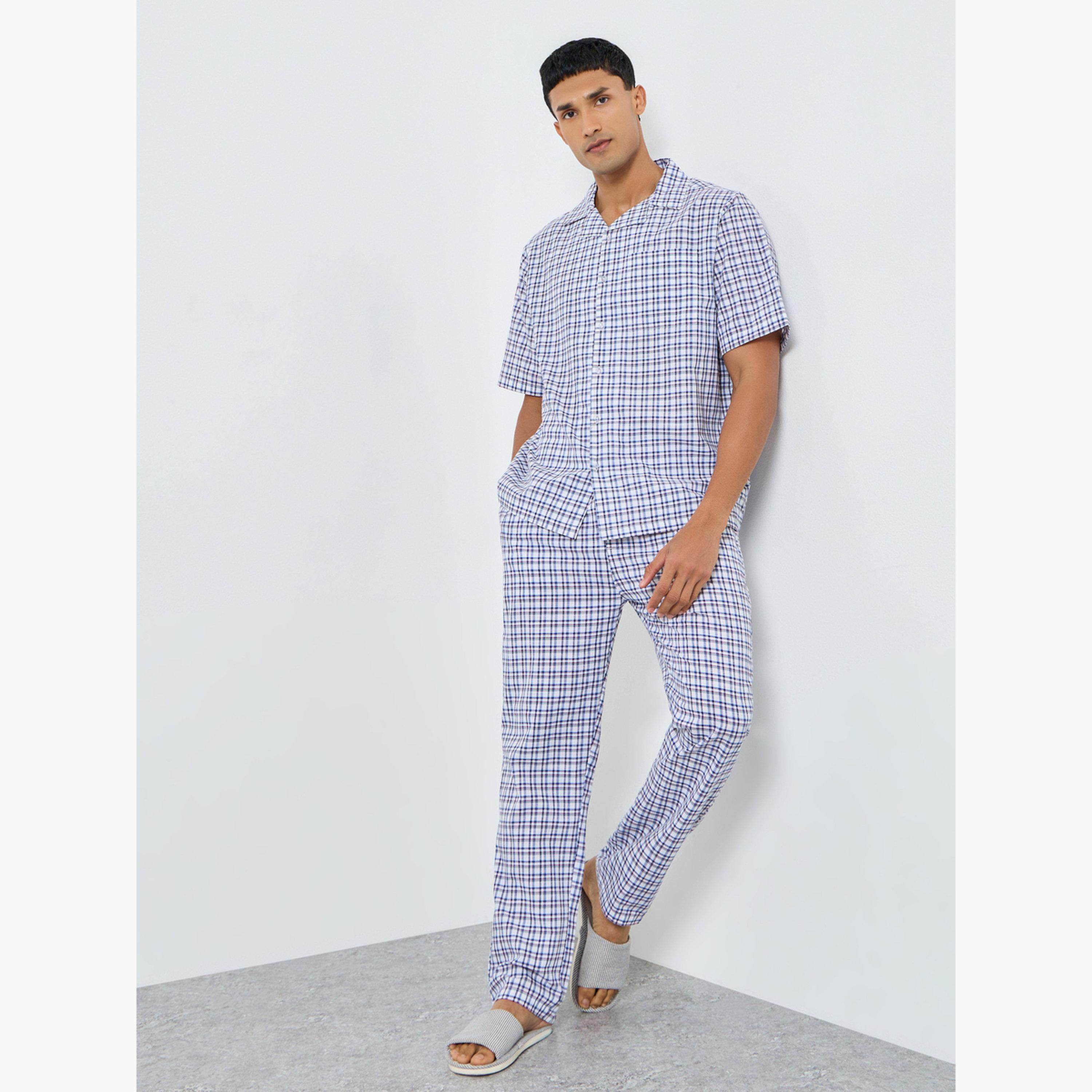 Styli Men Relaxed Fit Checked Shirt and Pyjama Set-men-clothing-nightwear-sets-image-1