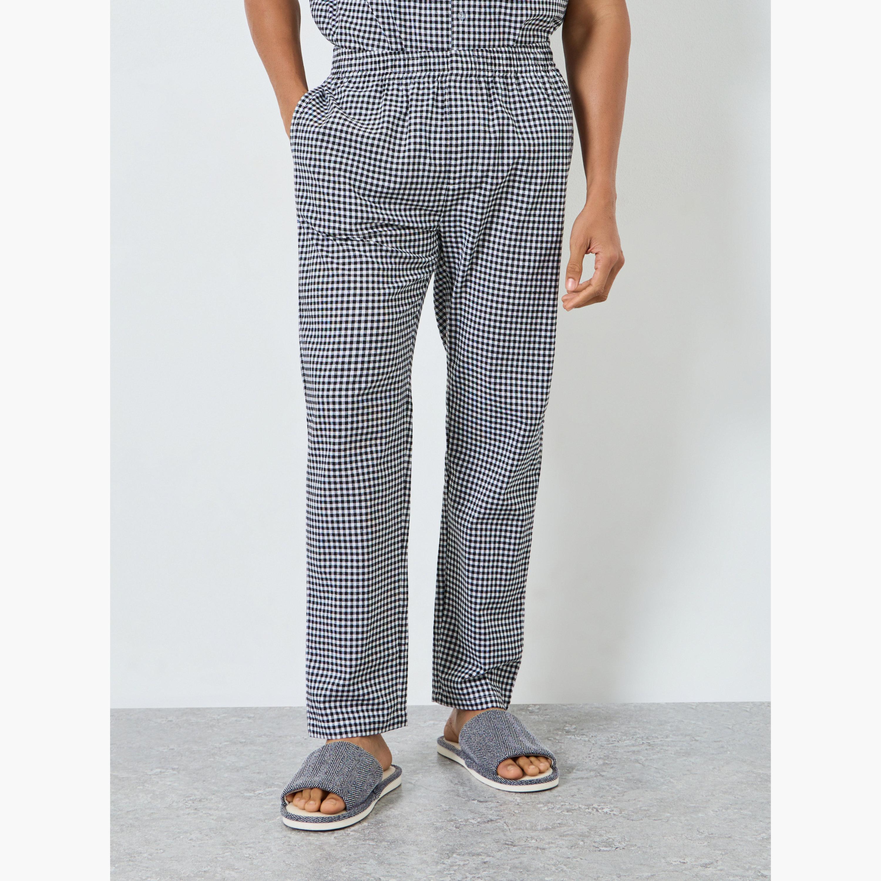 Styli Men Gingham Print Buttoned Shirt and Pyjama Set-men-clothing-nightwear-sets-image-5