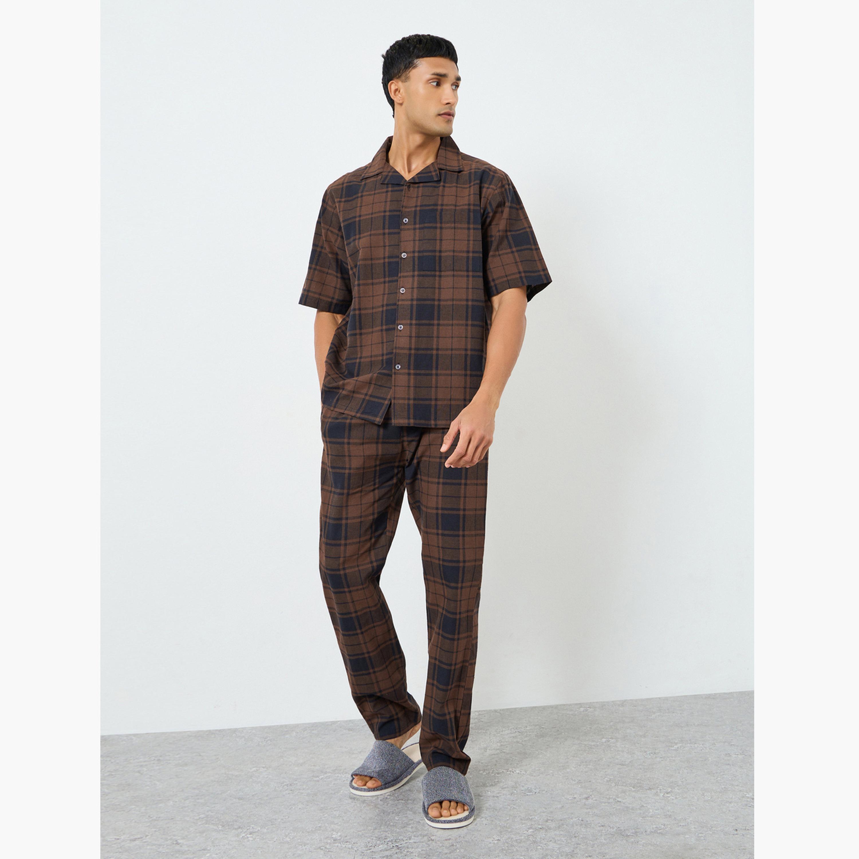 Styli Men Relaxed Fit Checked Shirt and Pyjama Set-men-clothing-nightwear-sets-image-1