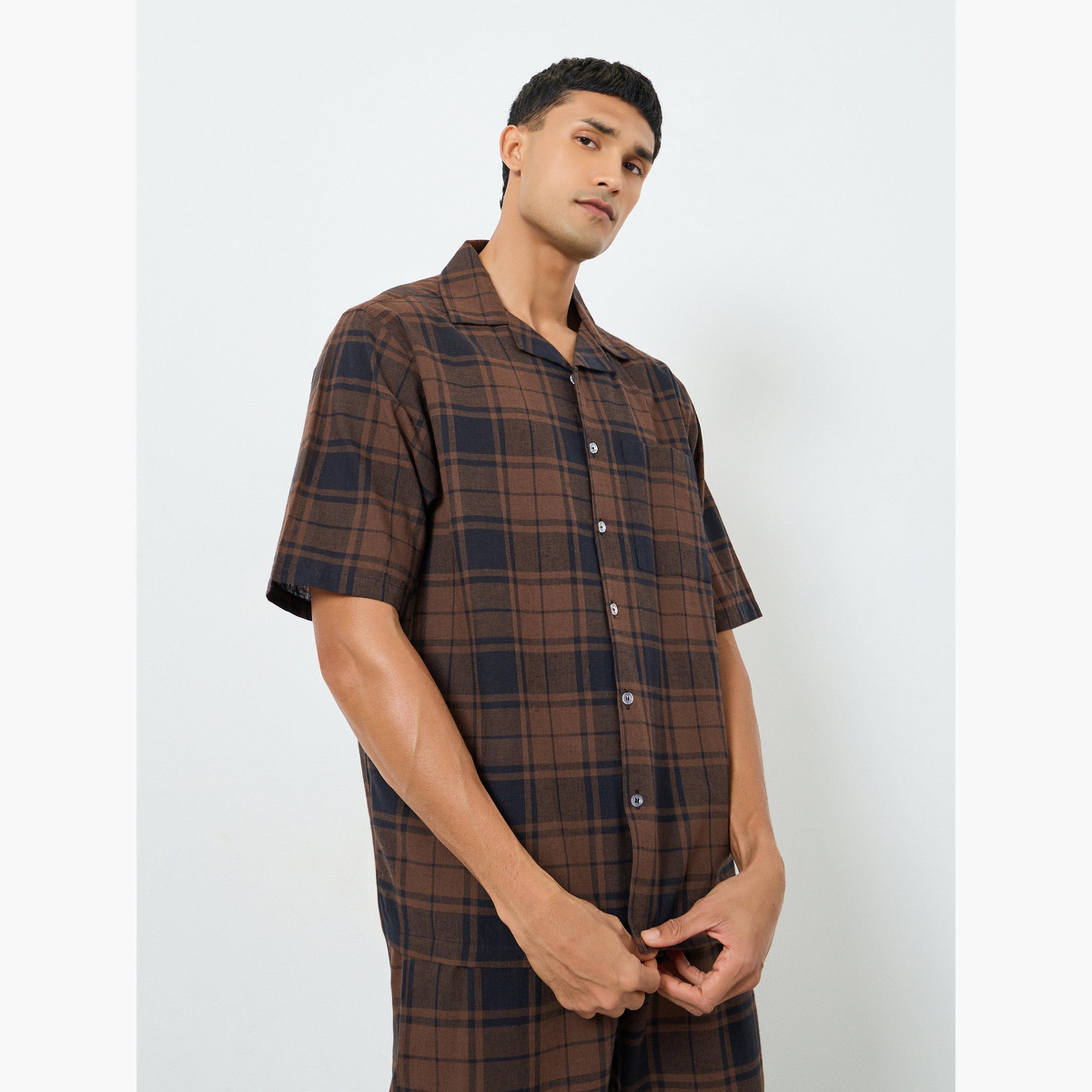 Styli Men Relaxed Fit Checked Shirt and Pyjama Set-men-clothing-nightwear-sets-image-3