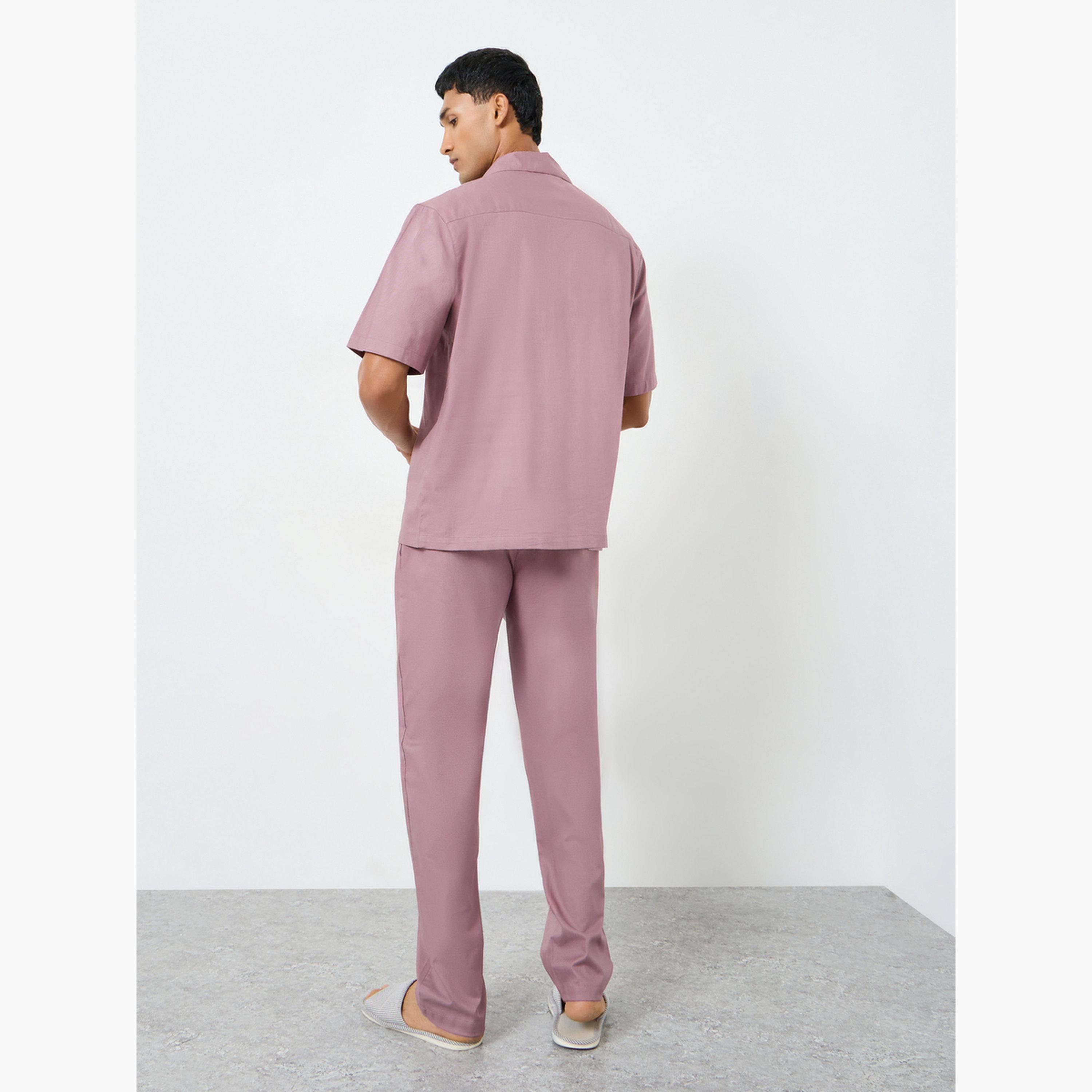 Styli Men Solid Relaxed Fit Shirt and Pyjama Set-men-clothing-nightwear-sets-image-3