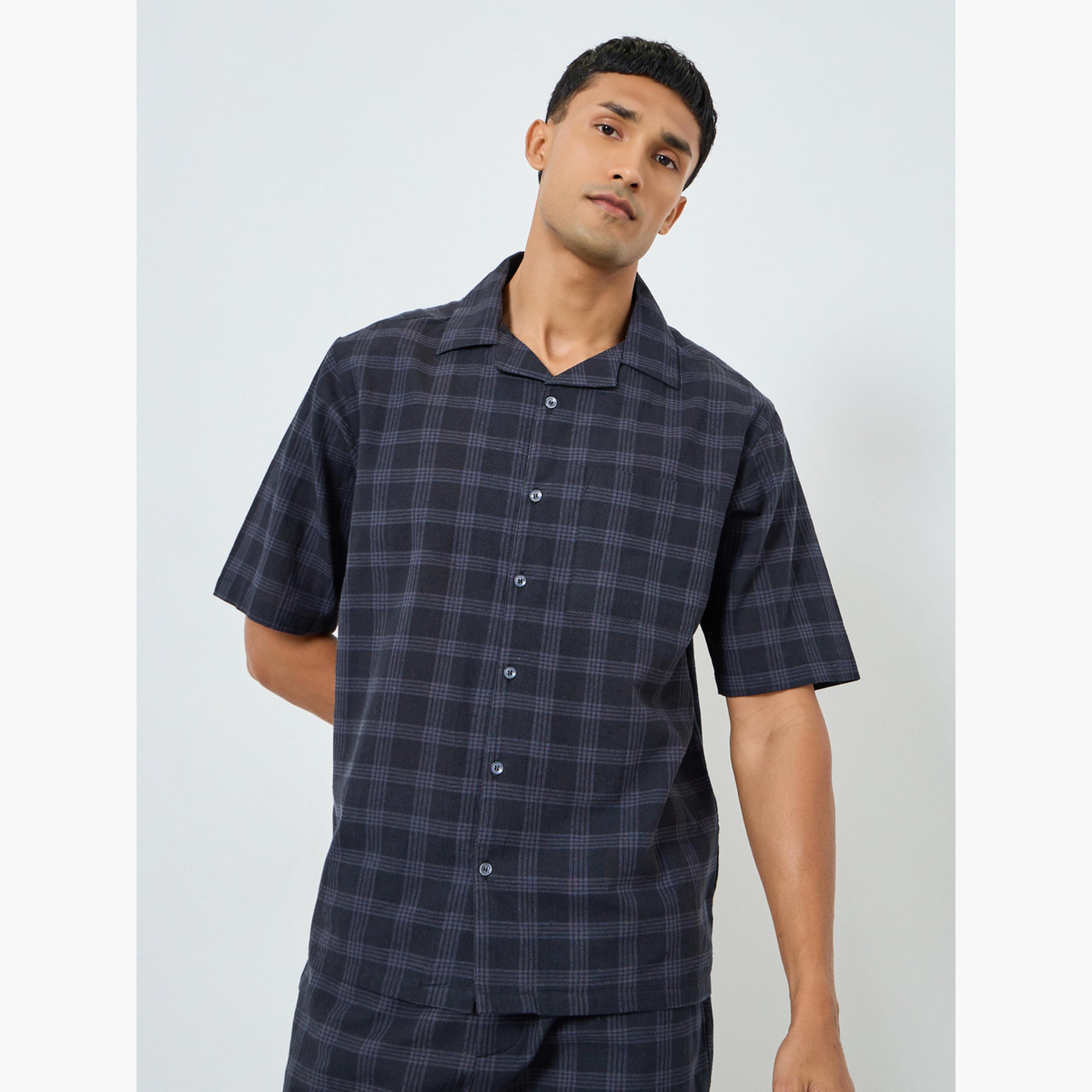 Styli Men Checked Print Buttoned Shirt and Pyjama Set-men-clothing-nightwear-sets-image-2