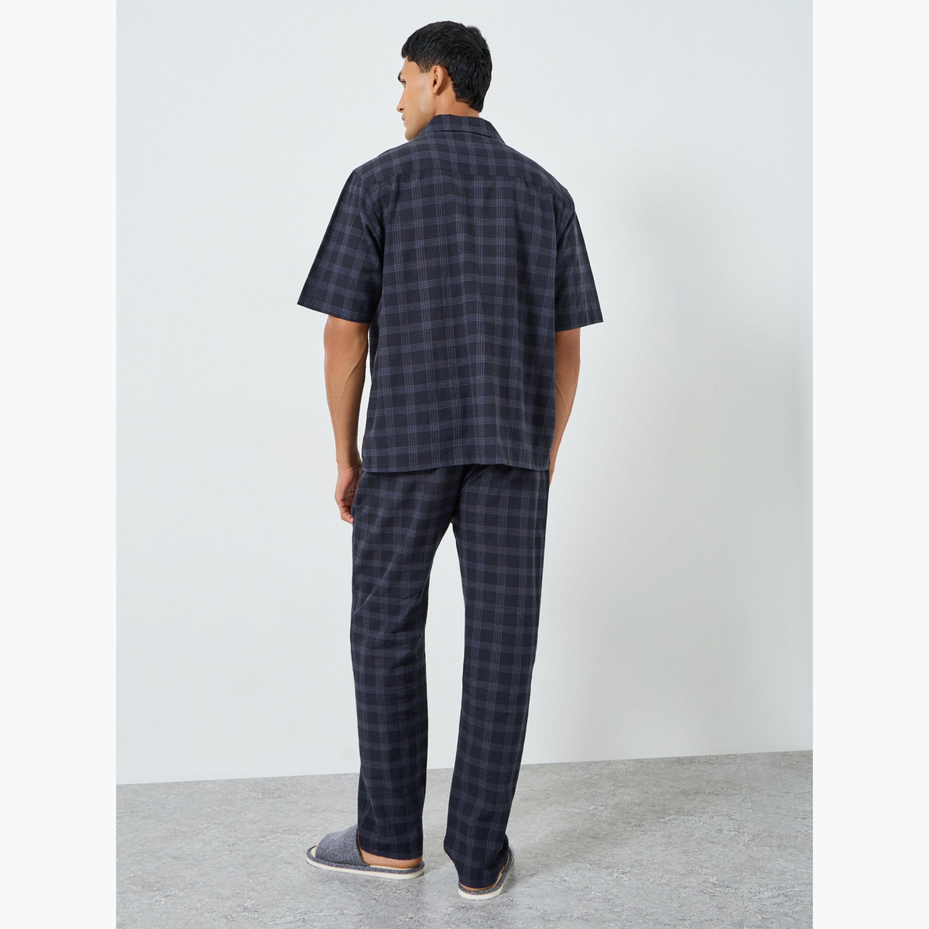 Styli Men Checked Print Buttoned Shirt and Pyjama Set-men-clothing-nightwear-sets-image-3