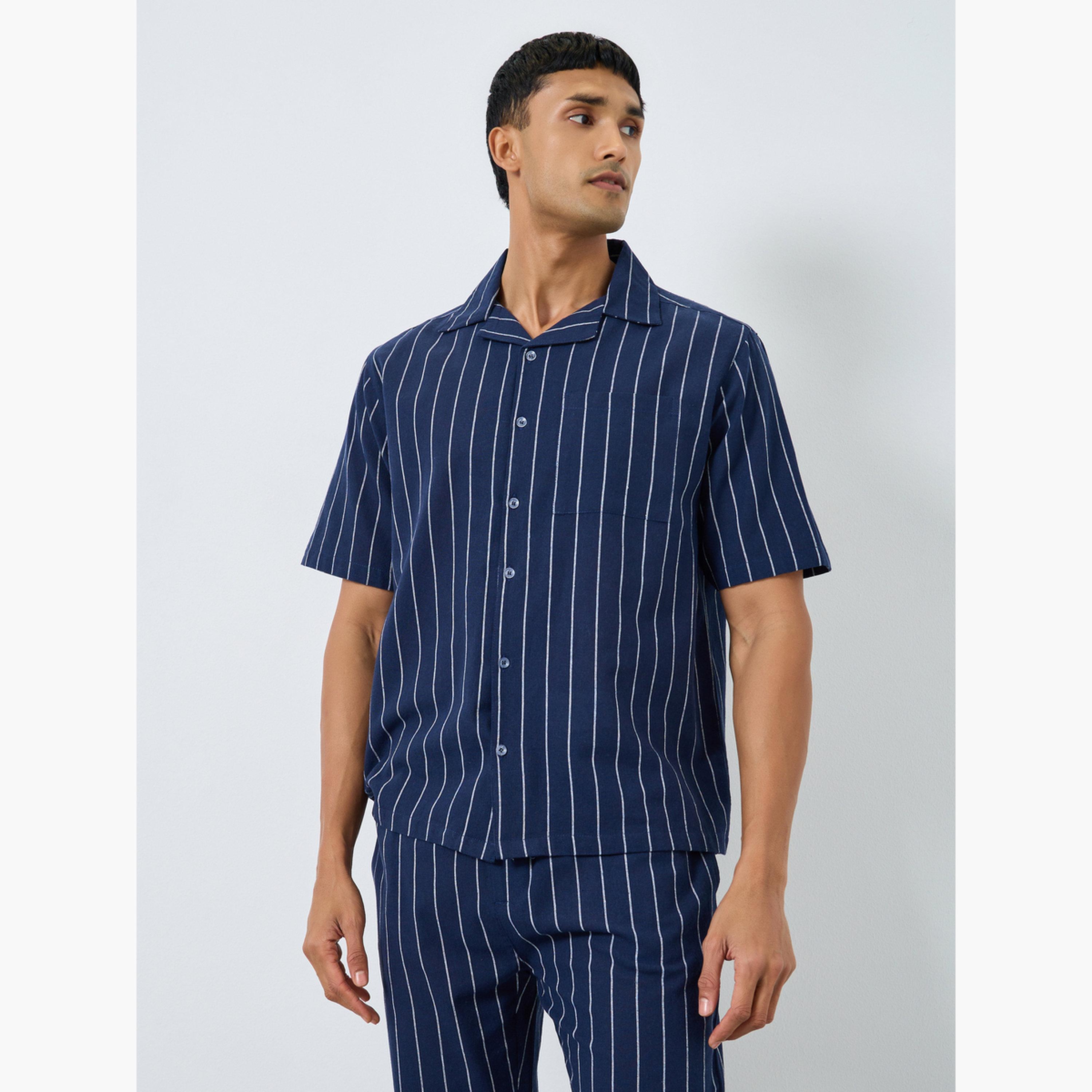 Styli Men Striped Buttoned Shirt and Pyjama Set-men-clothing-nightwear-sets-image-2