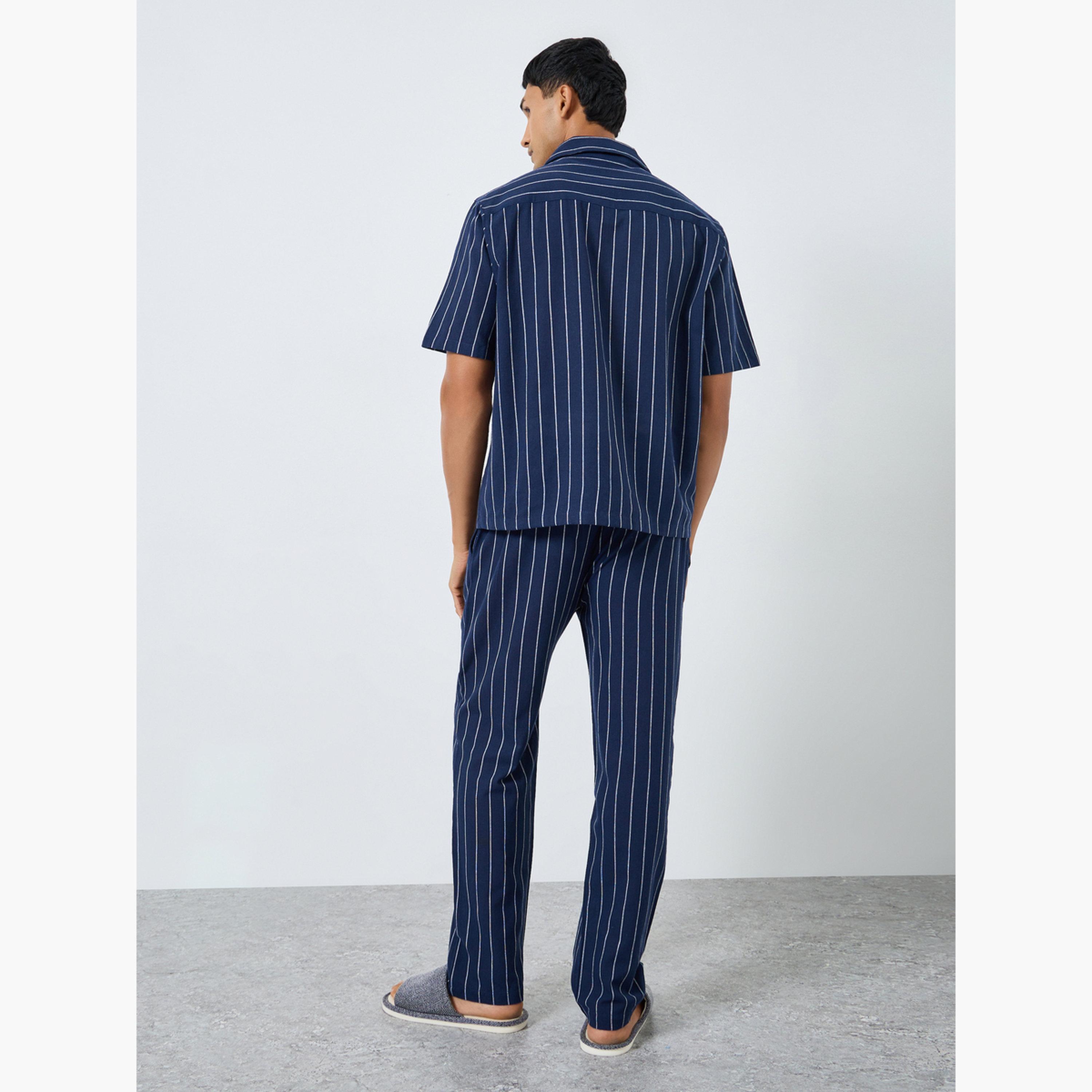 Styli Men Striped Buttoned Shirt and Pyjama Set-men-clothing-nightwear-sets-image-3