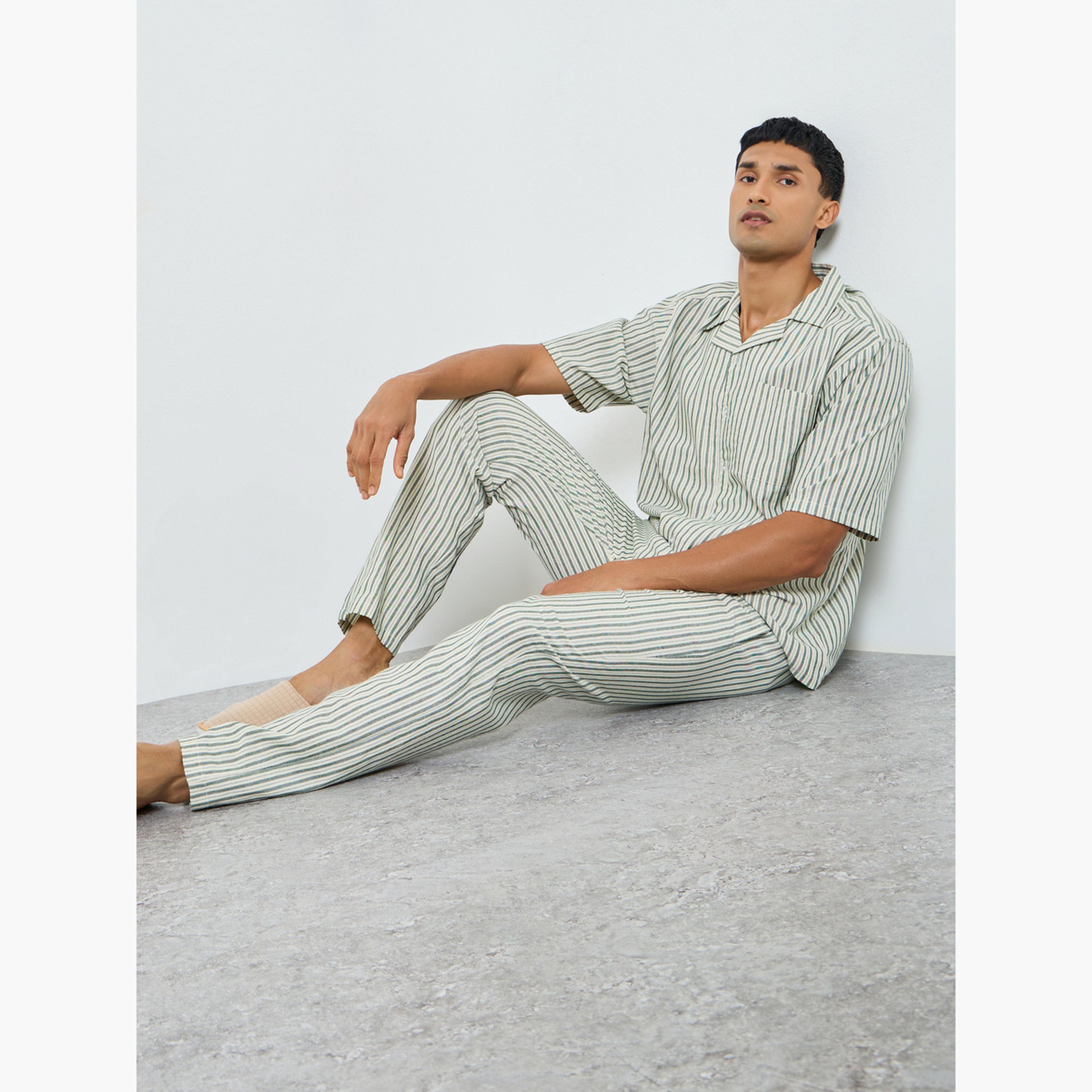 Styli Men Striped Woven Shirt and Pyjama Set-men-clothing-nightwear-sets-image-3