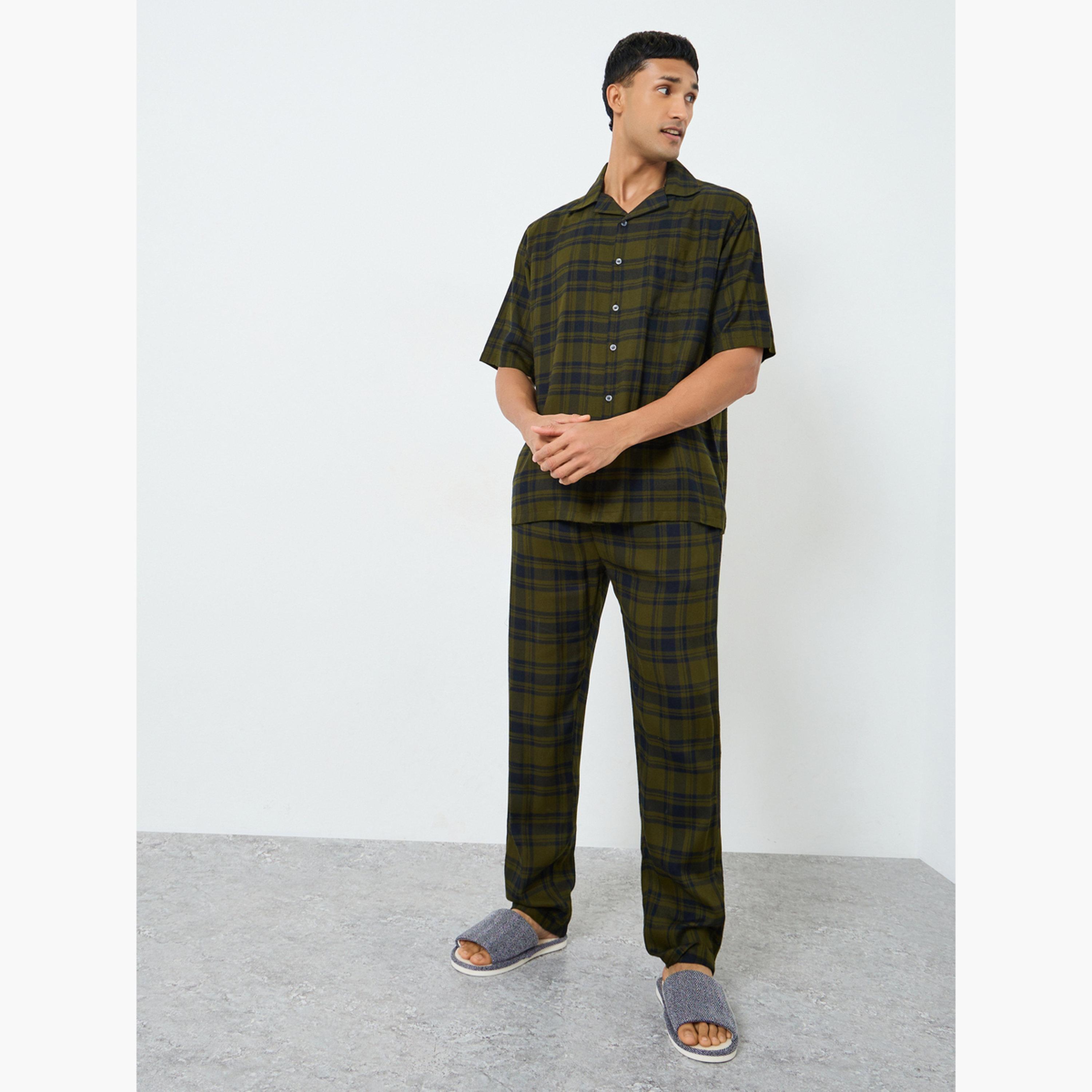 Styli Men Checked Woven Shirt and Pyjama Set-men-clothing-nightwear-sets-image-1