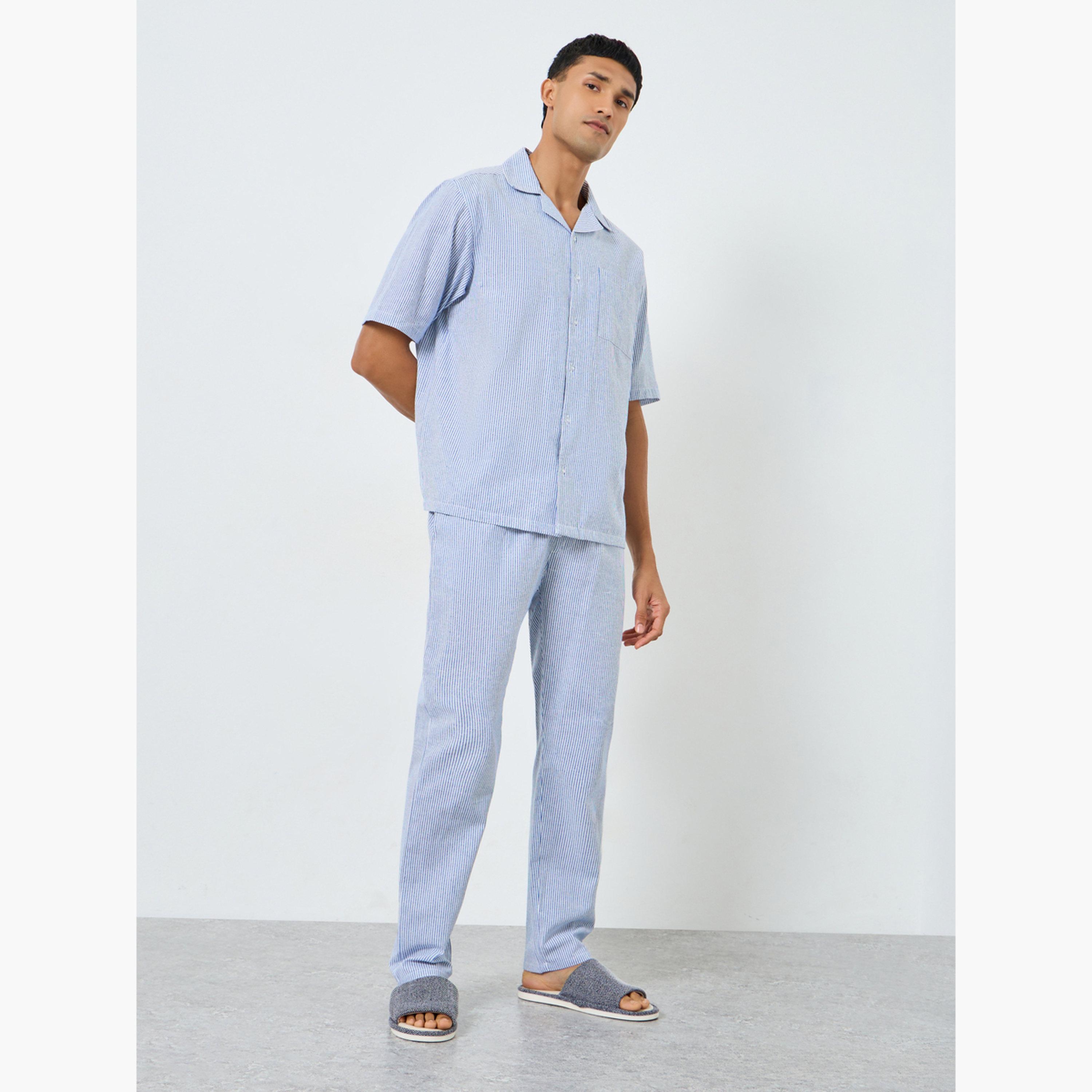 Styli Men Striped Woven Shirt and Pyjama Set-men-clothing-nightwear-sets-image-1
