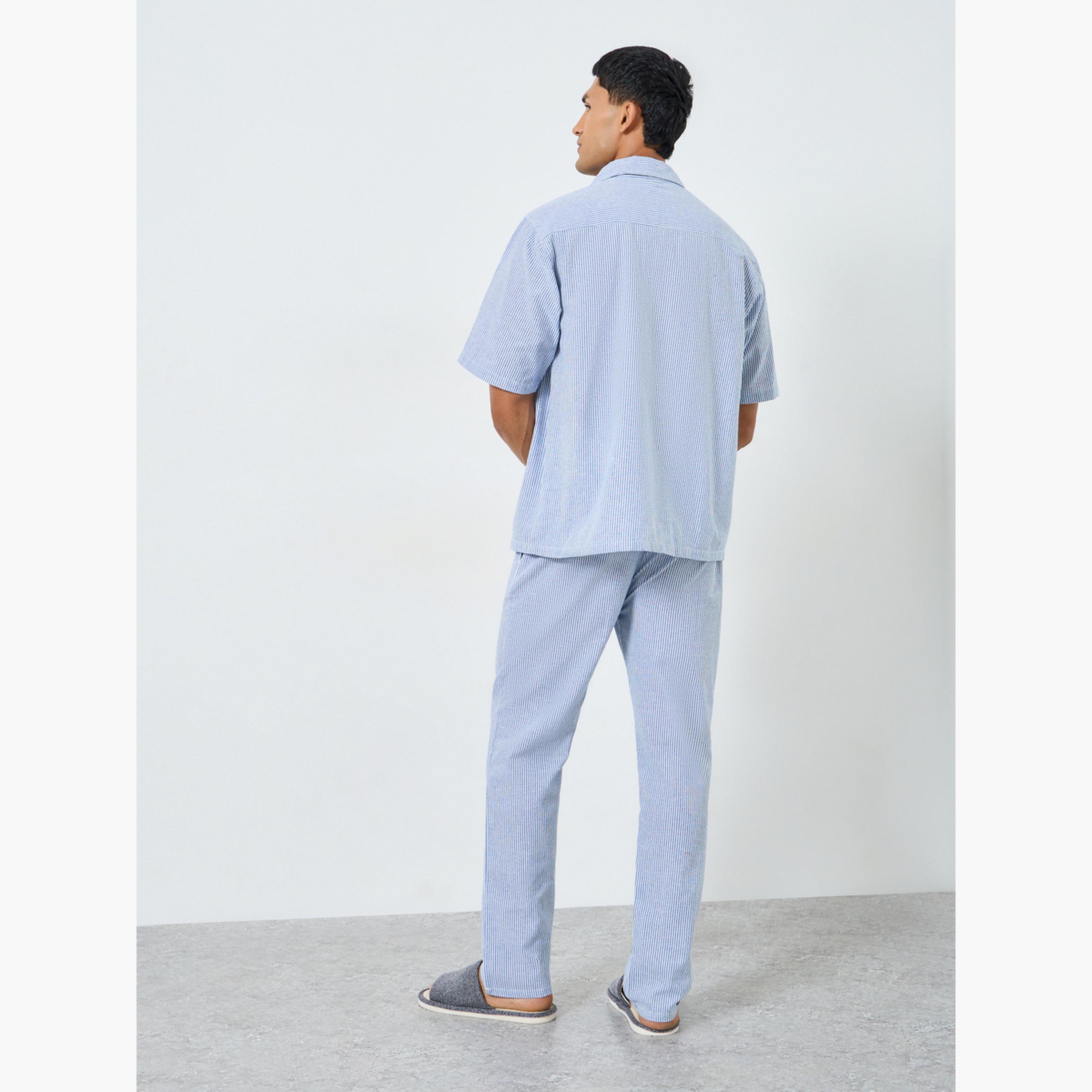 طقم بيجاما من بنطال وقميص مخطط-men-clothing-nightwear-sets-image-3