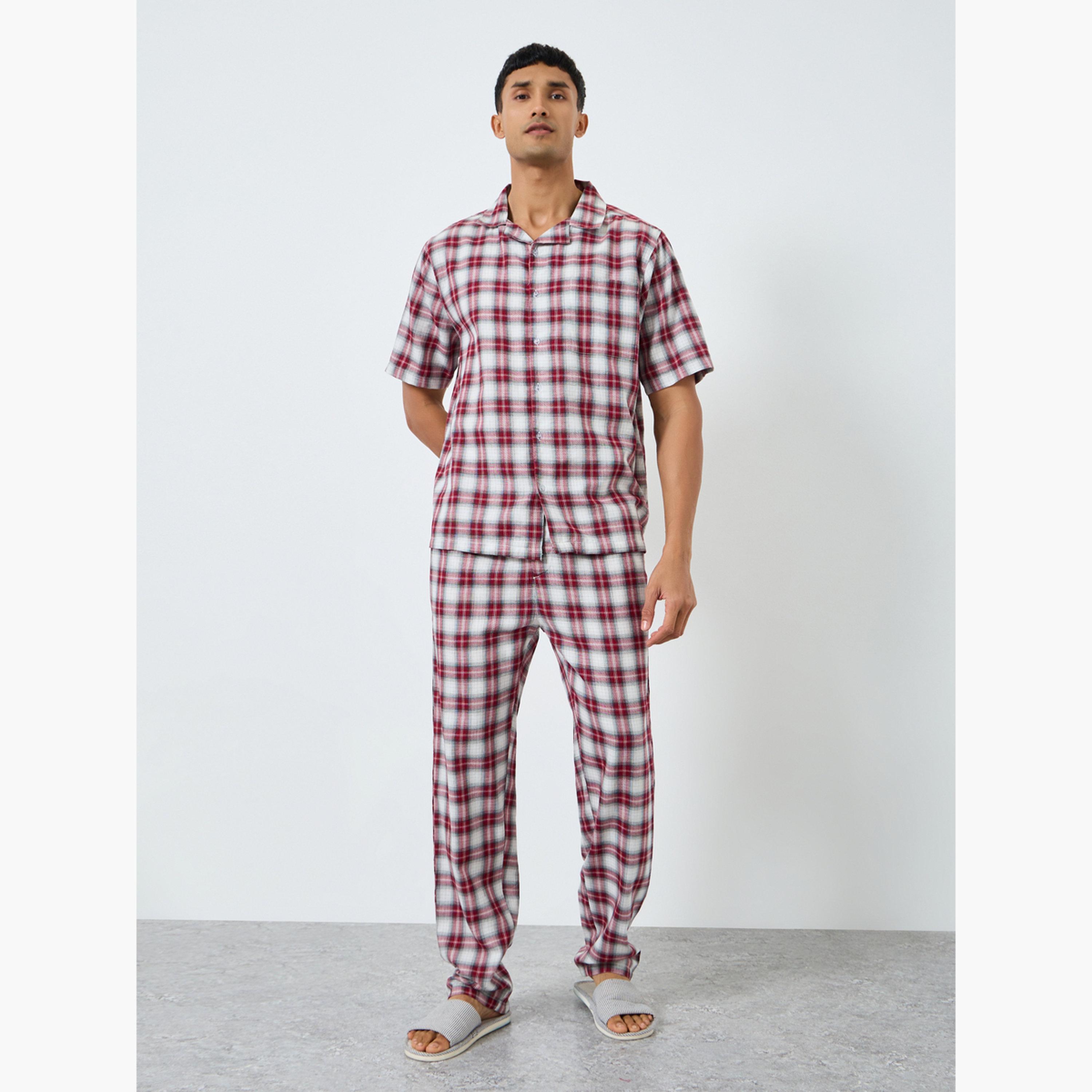 Styli Men Checked Buttoned Shirt and Pyjama Set-men-clothing-nightwear-sets-image-1