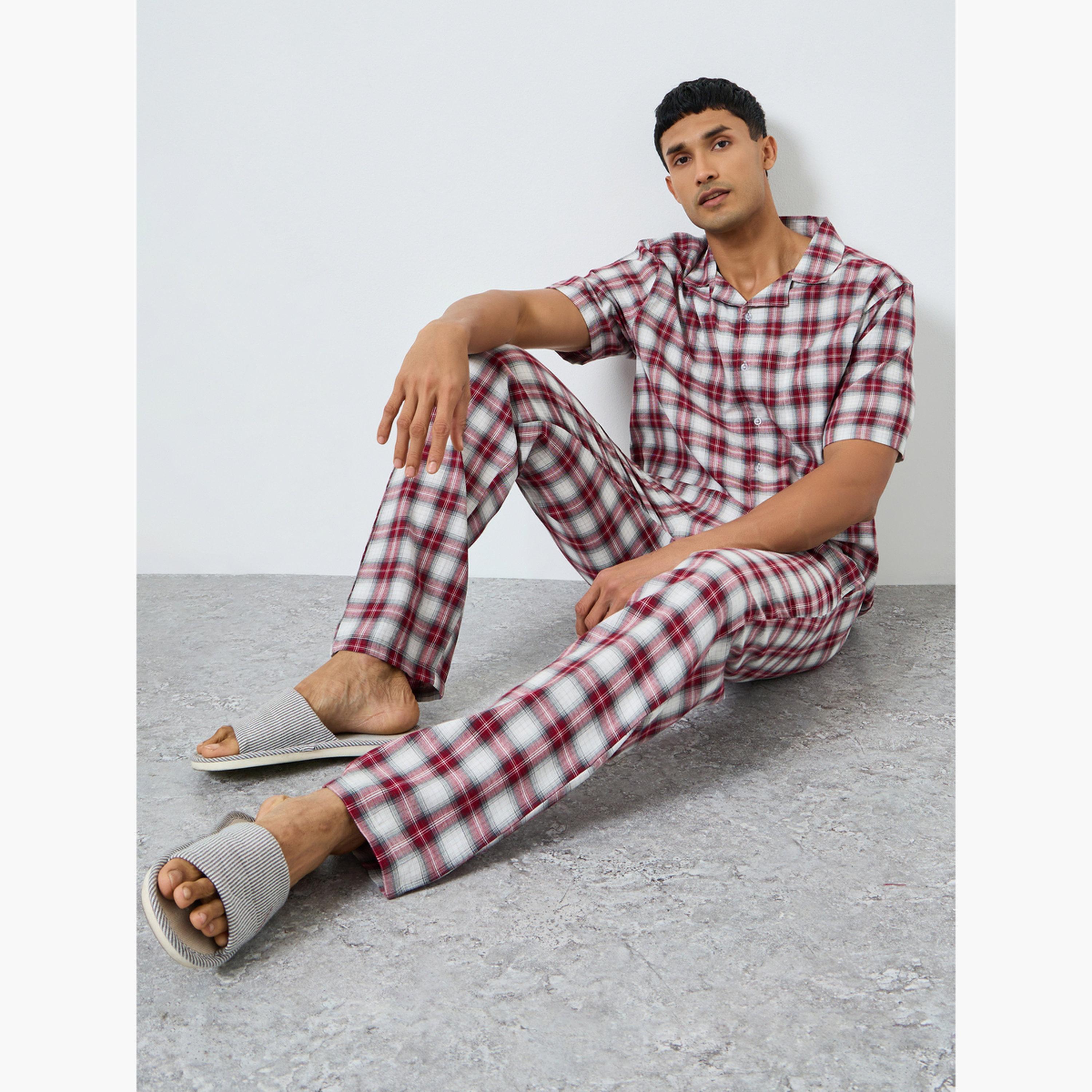 Styli Men Checked Buttoned Shirt and Pyjama Set-men-clothing-nightwear-sets-image-2