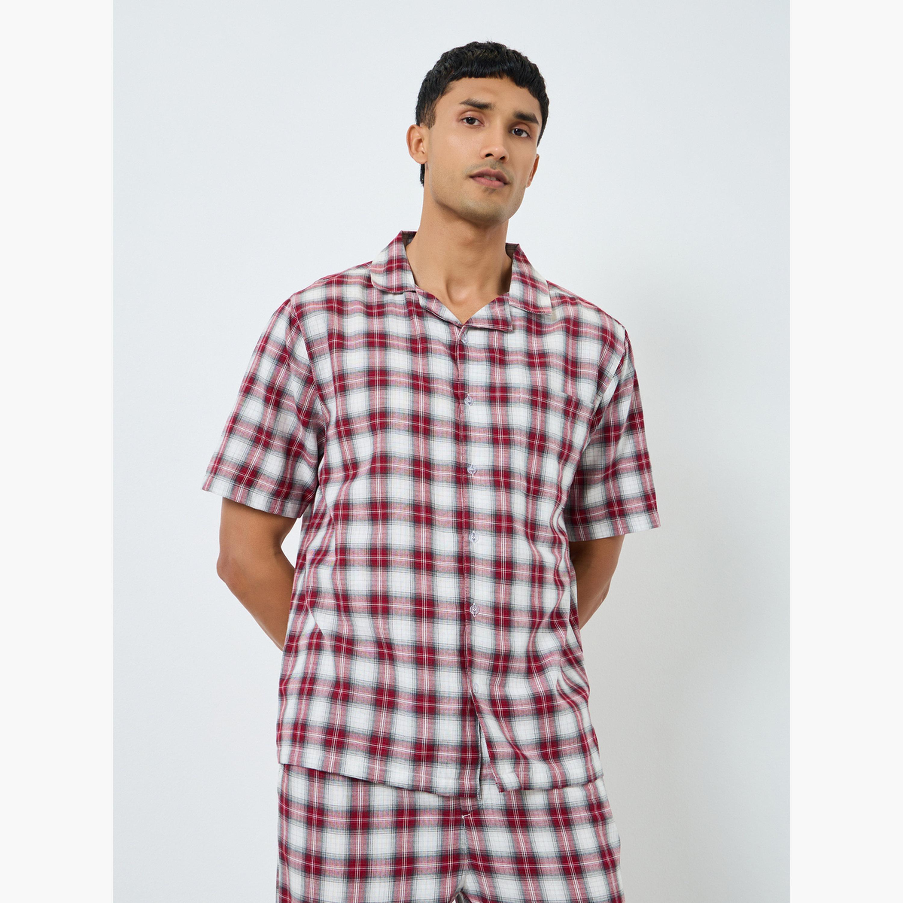 Styli Men Checked Buttoned Shirt and Pyjama Set-men-clothing-nightwear-sets-image-3