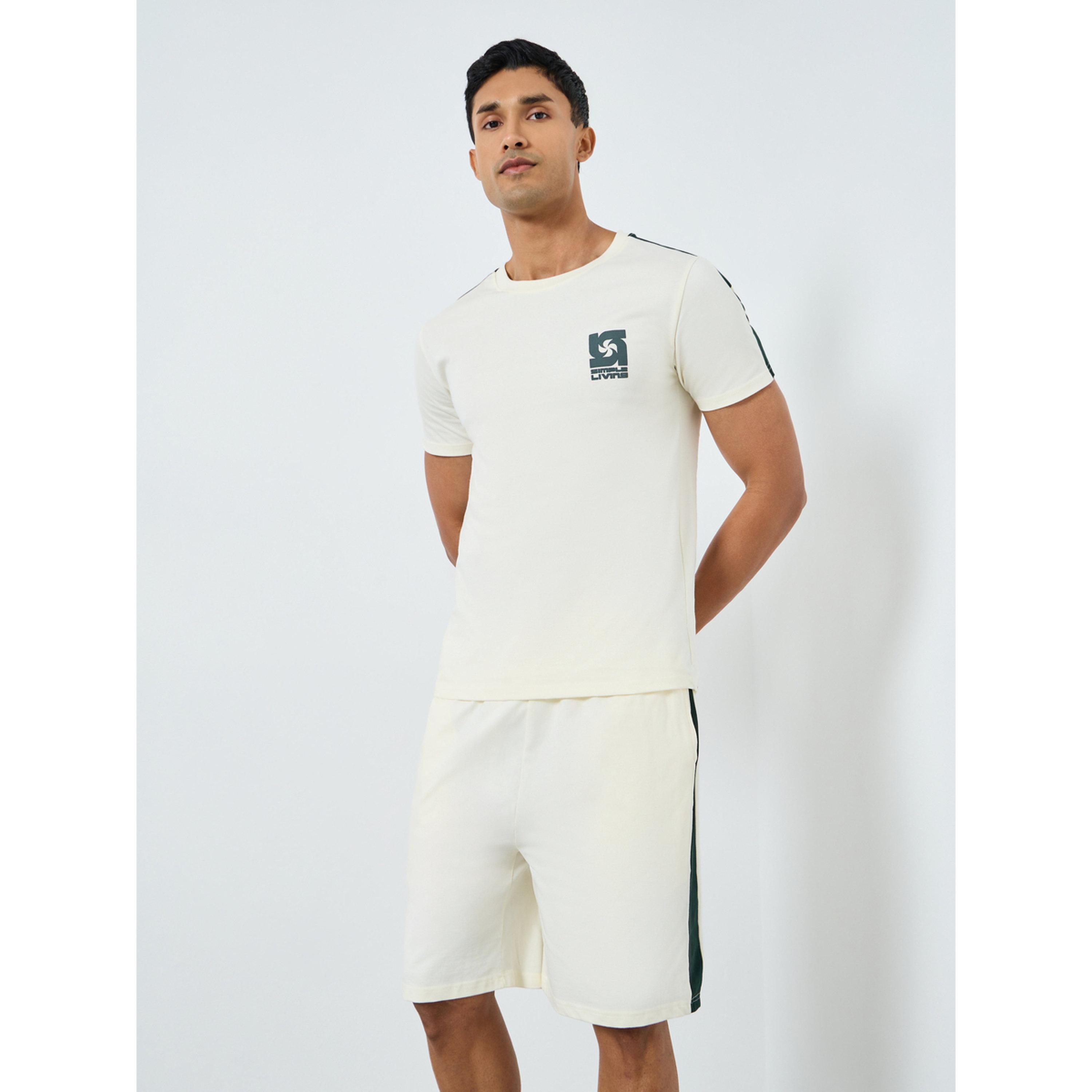 Styli Men Cream Graphic Print T-Shirt and Shorts Set-men-clothing-nightwear-sets-image-1