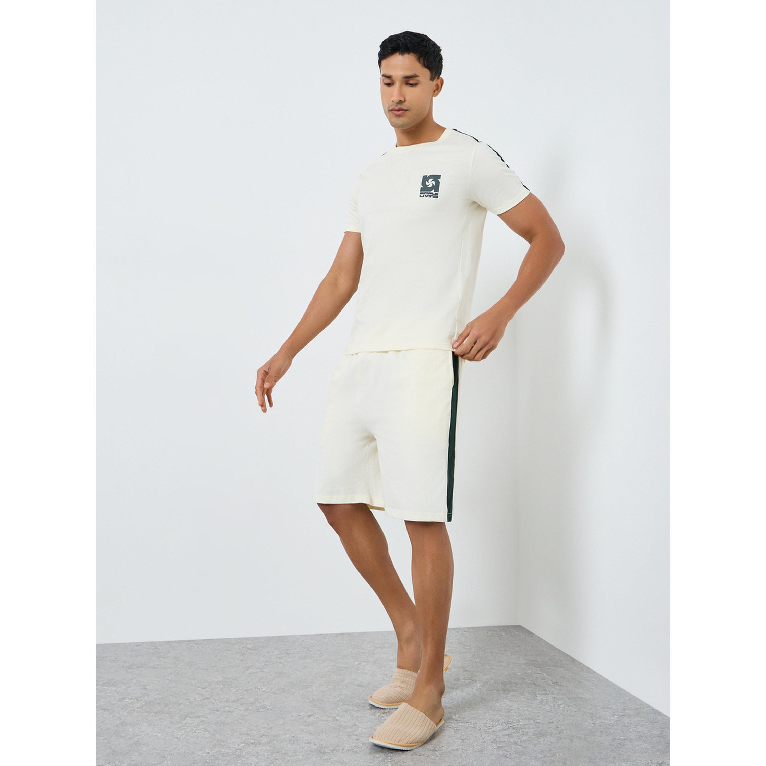 Styli Men Cream Graphic Print T-Shirt and Shorts Set-men-clothing-nightwear-sets-image-2