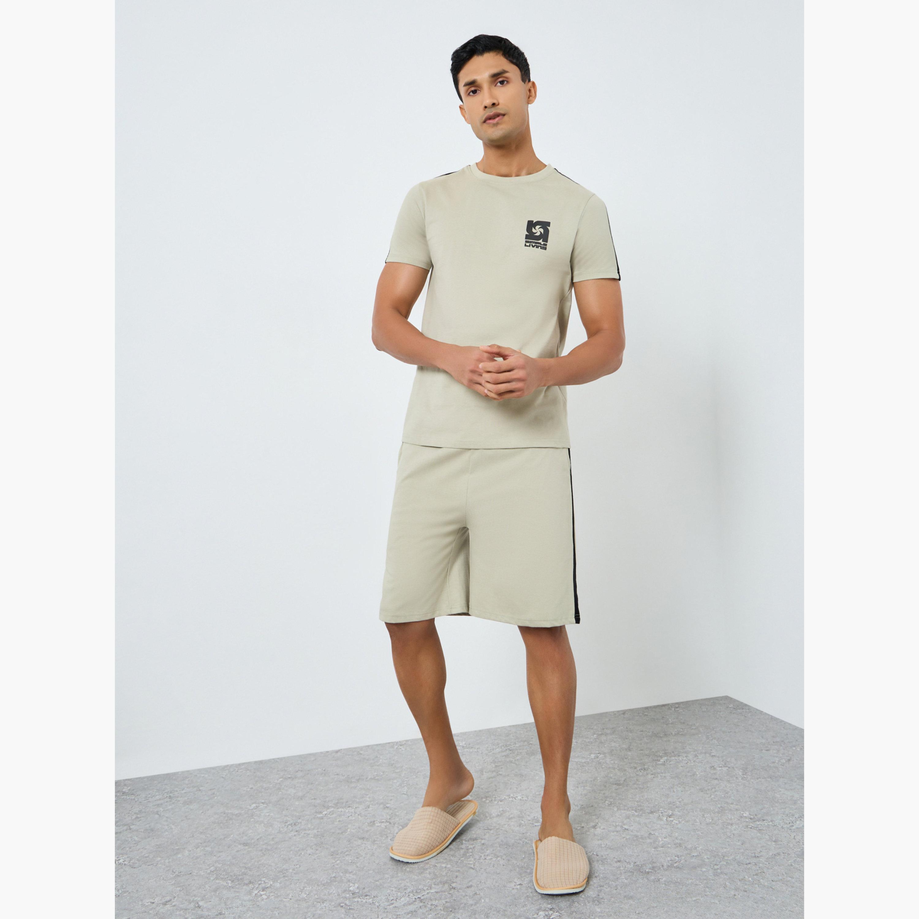 Styli Men Grey Short Sleeve T-Shirt and Shorts Pyjama Set-men-clothing-nightwear-sets-image-1