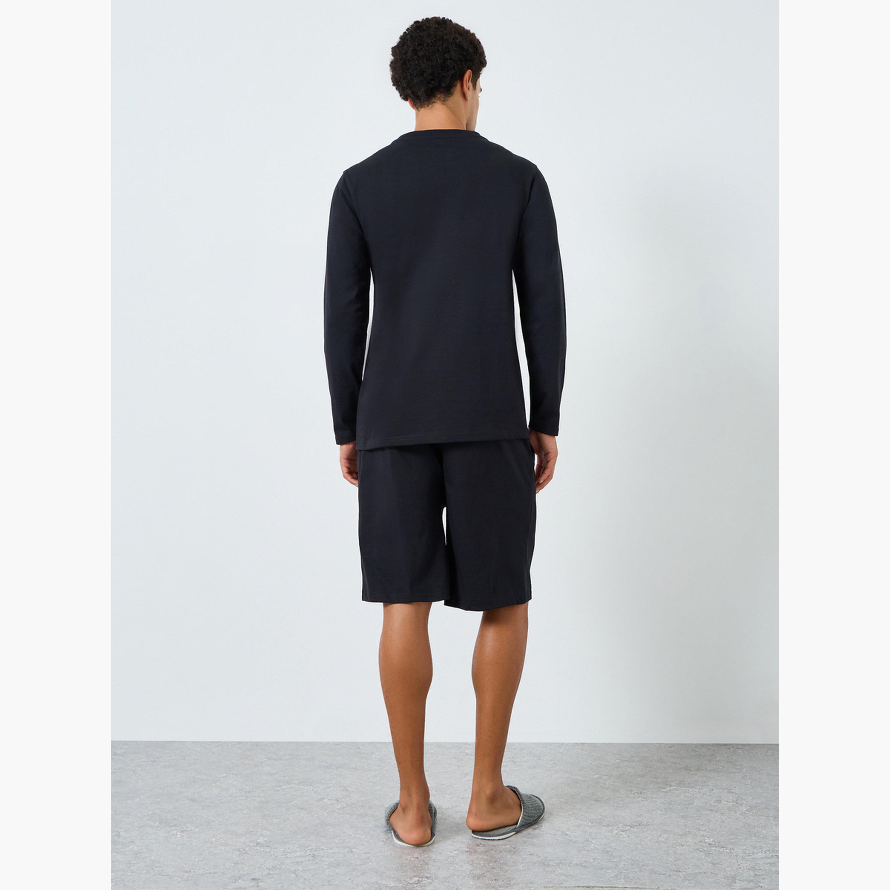 Styli Men Black Knitted T-Shirt and Shorts Pyjama Set-men-clothing-nightwear-sets-image-5