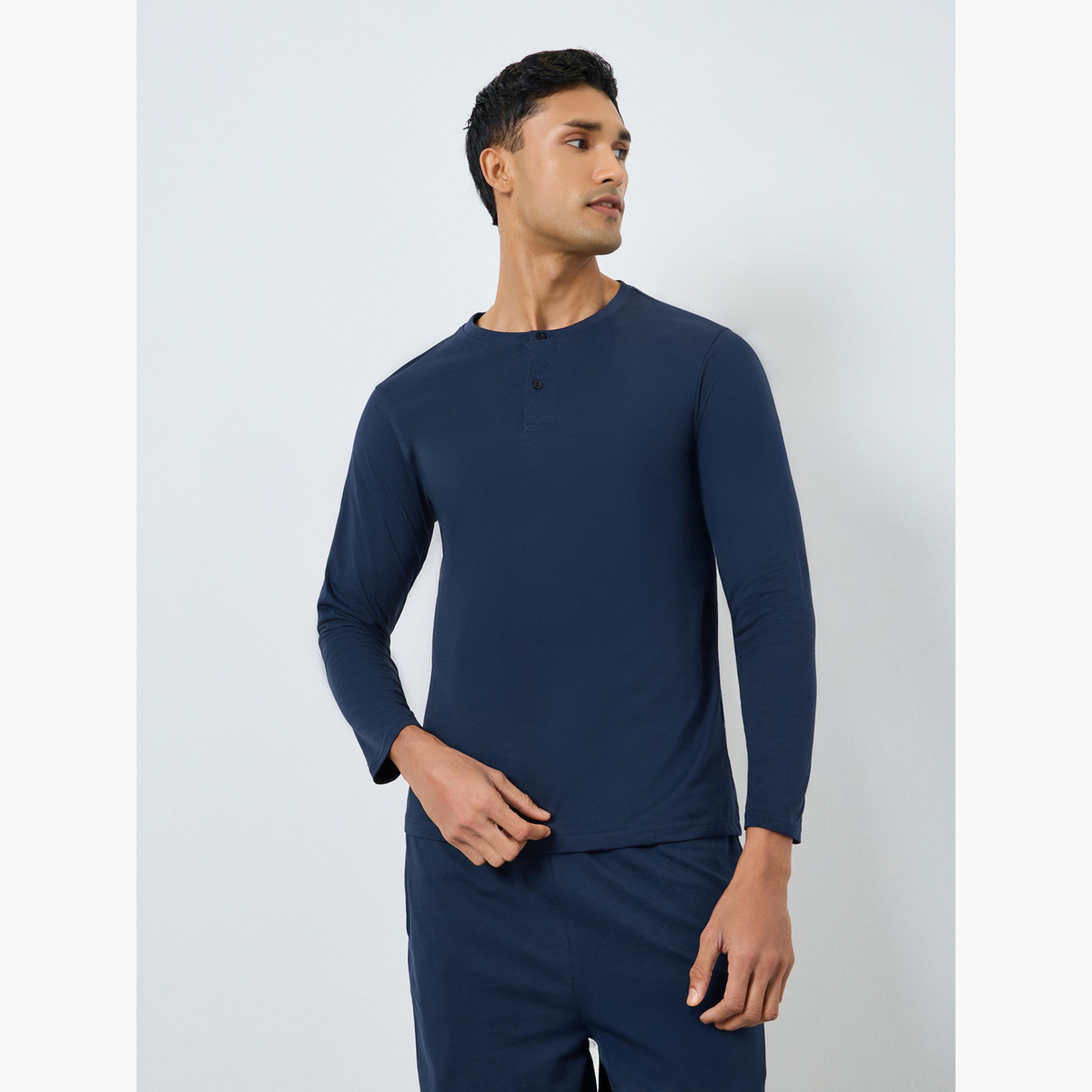 Styli Men Blue Long Sleeve T-Shirt and Shorts Pyjama Set-men-clothing-nightwear-sets-image-2