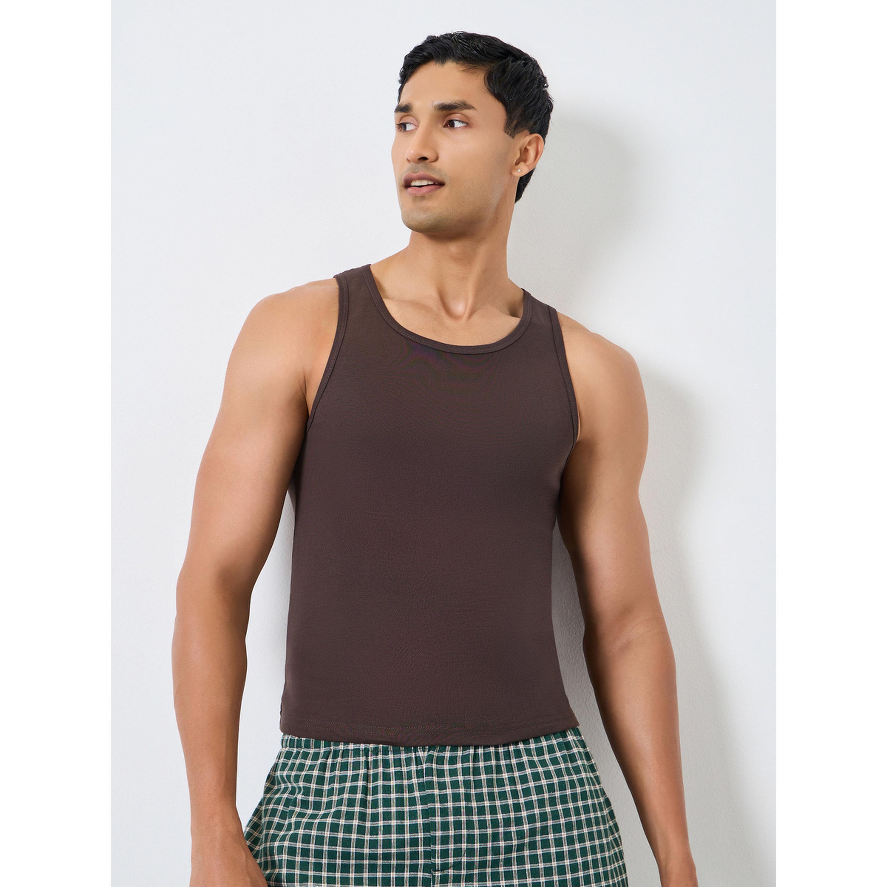 Styli Men Brown Cotton Ribbed Vest-men-clothing-innerwear-vests-image-1