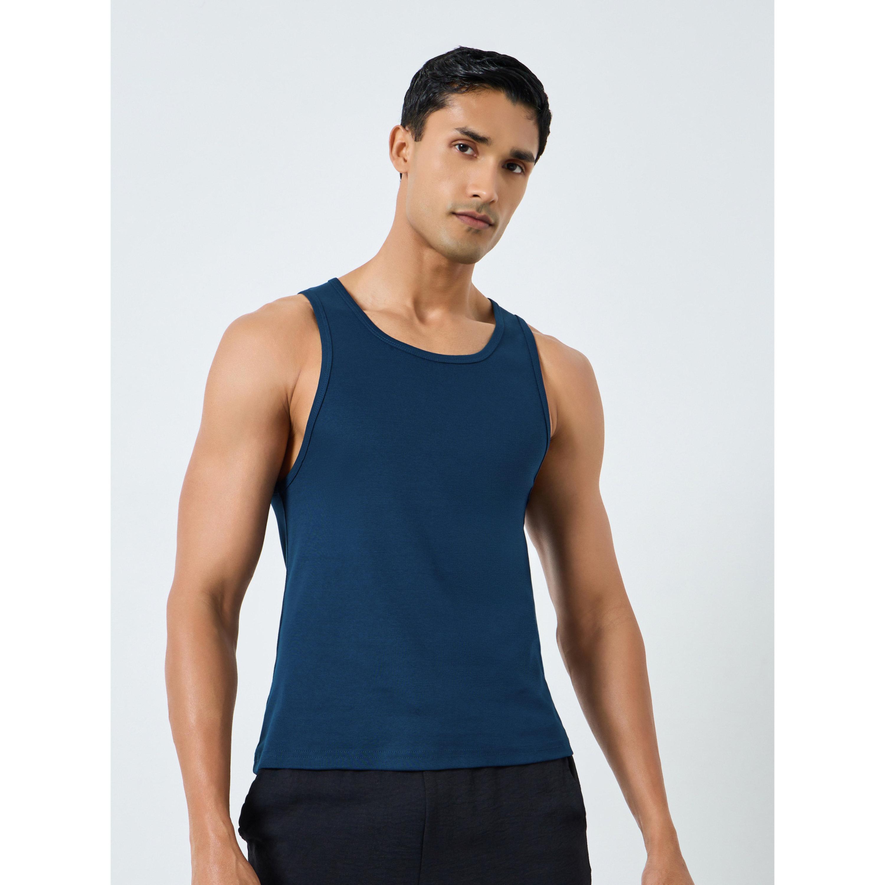 Styli Men Blue Cotton Ribbed Vest-men-clothing-innerwear-vests-image-1