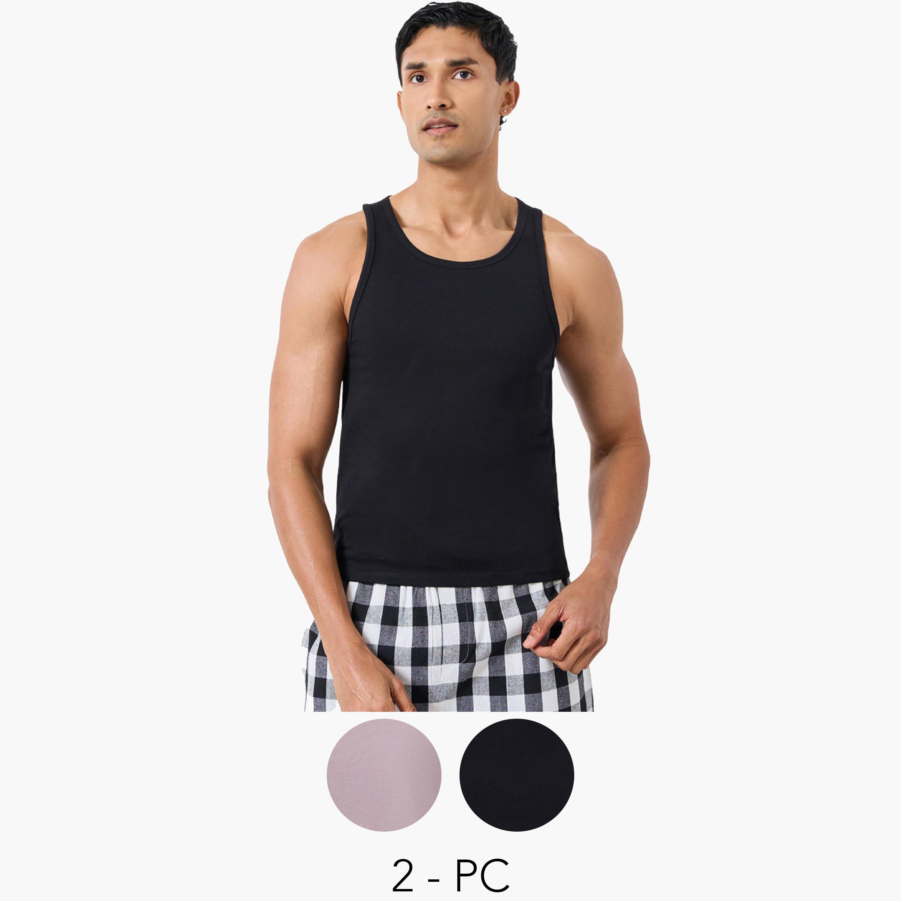 Styli Pack of 2 - Men Solid Cotton Tank-men-clothing-innerwear-vests-image-1