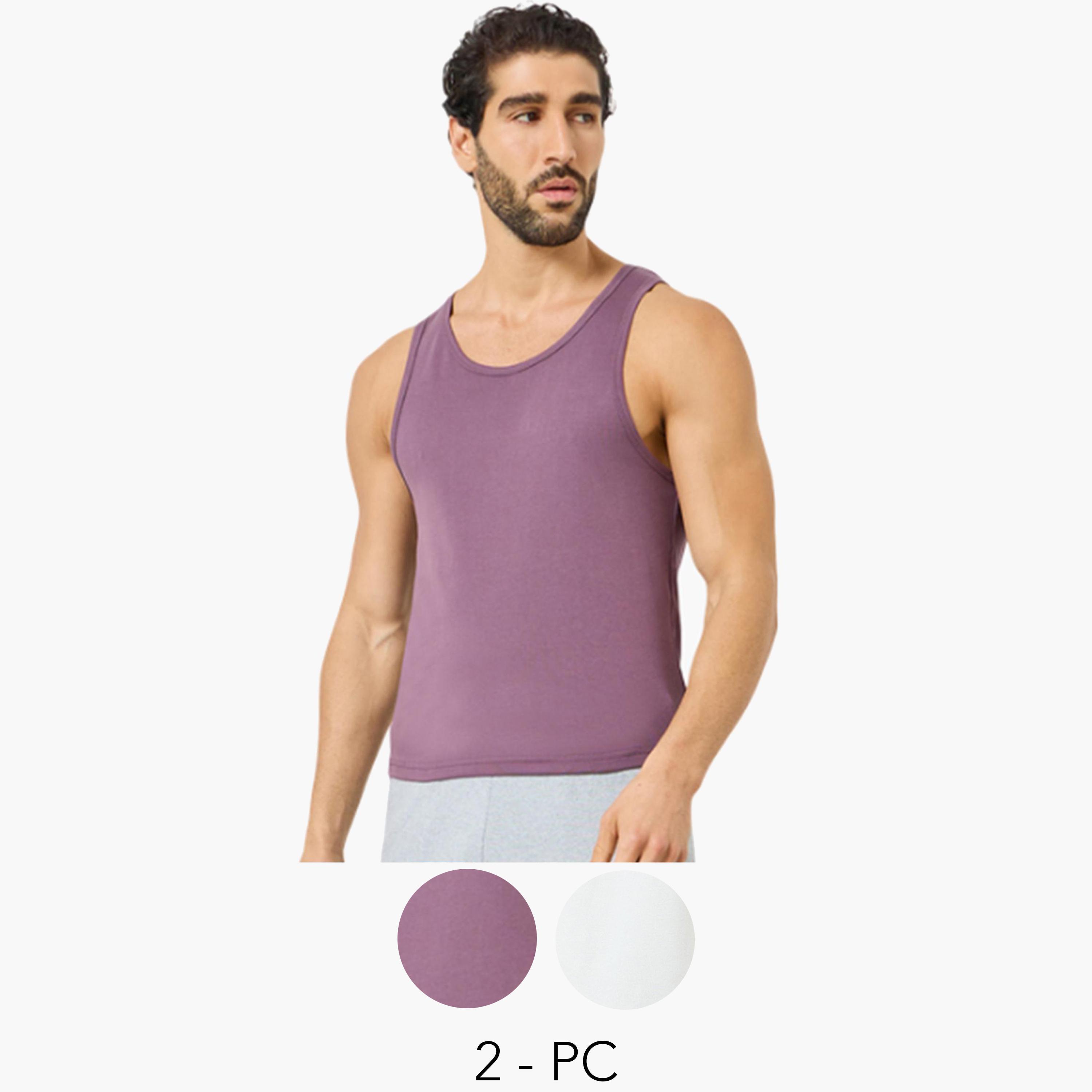 طقم من قطعتين فانيلات رجالية مضلعة سادة-men-clothing-innerwear-vests-image-1