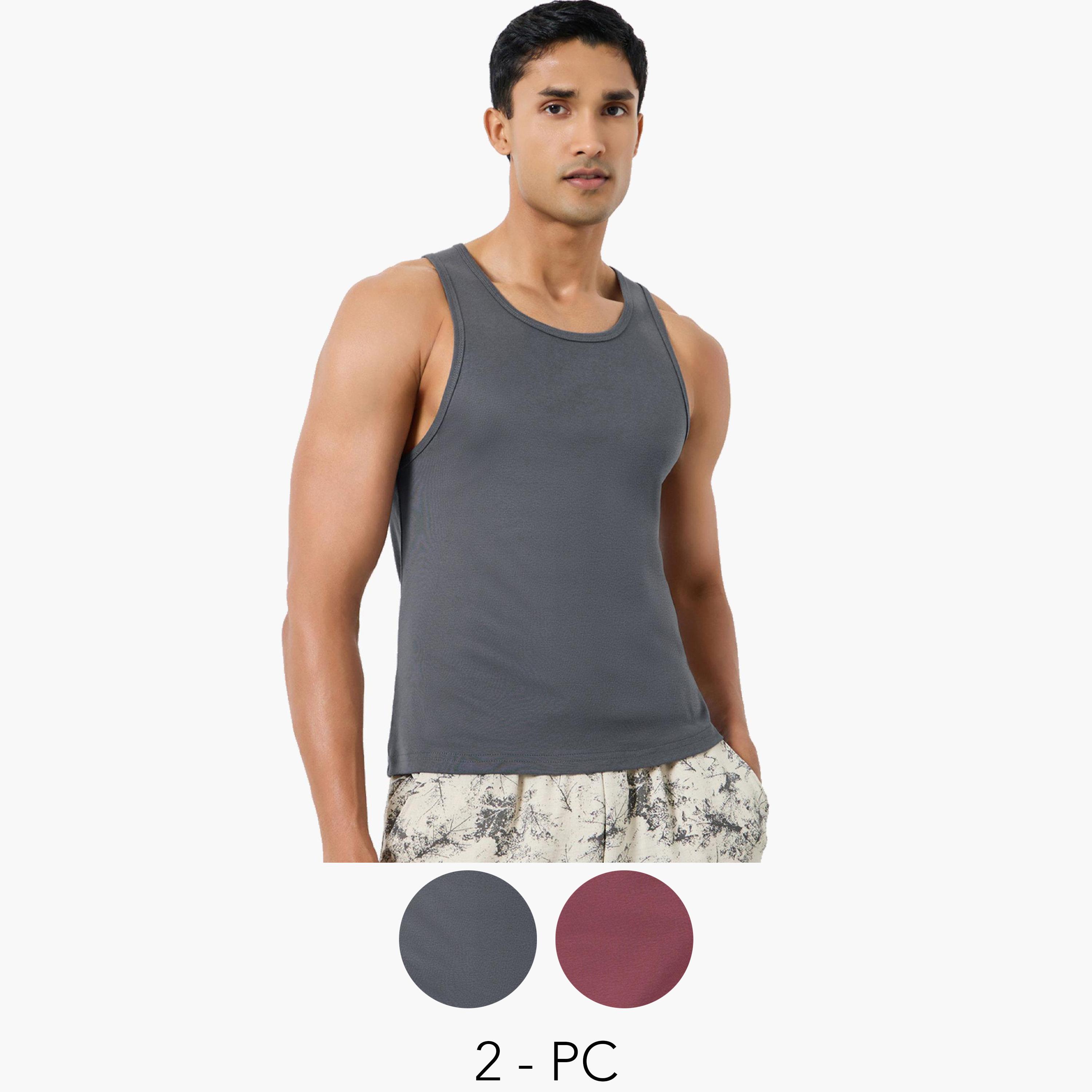 طقم من قطعتين - فانيلات رجالية قطنية مضلعة-men-clothing-innerwear-vests-image-1