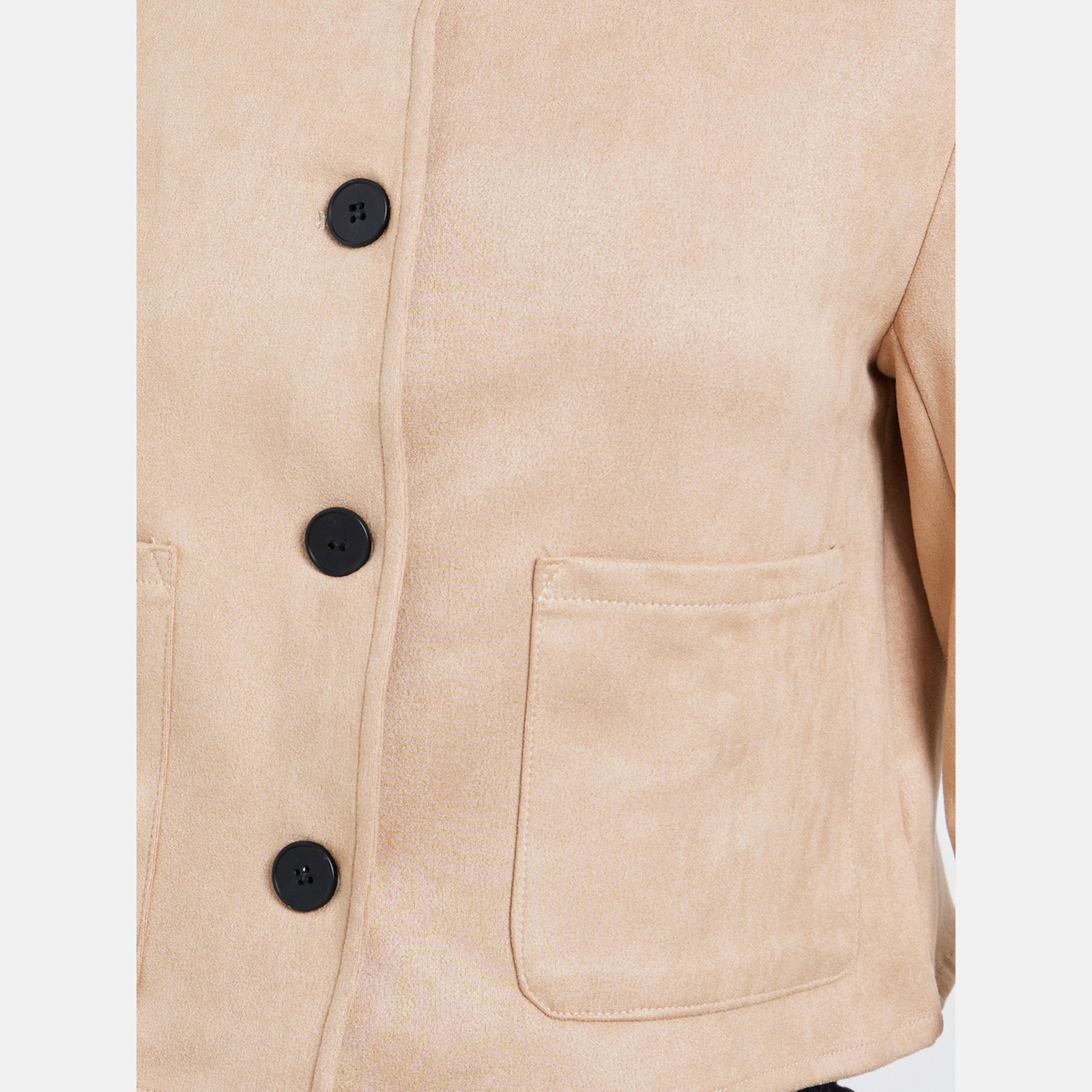 Styli Solid Round Neck Long Sleeves Women's Buttoned Jacket-women-winterwear-coatsandjackets-jackets-image-3