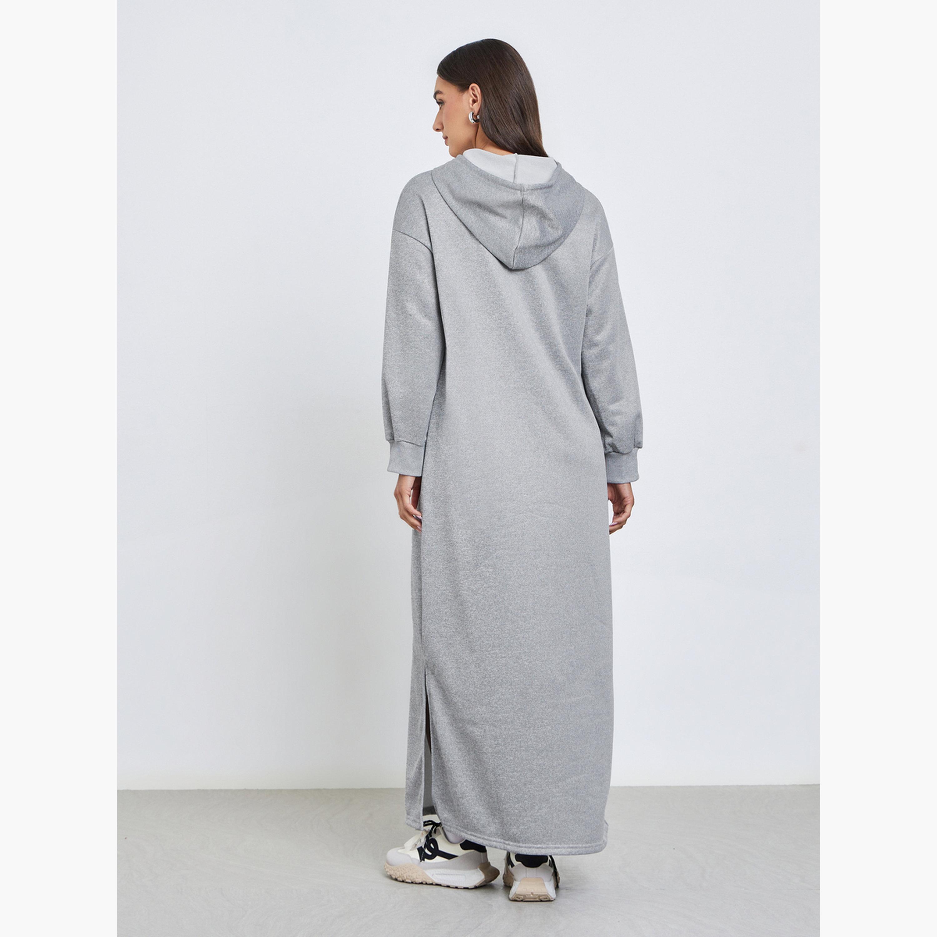 ستايلي - فستان ماكسي رمادي بأكمام طويلة وغطاء للرأس للنساء-women-clothing-dresses-image-4