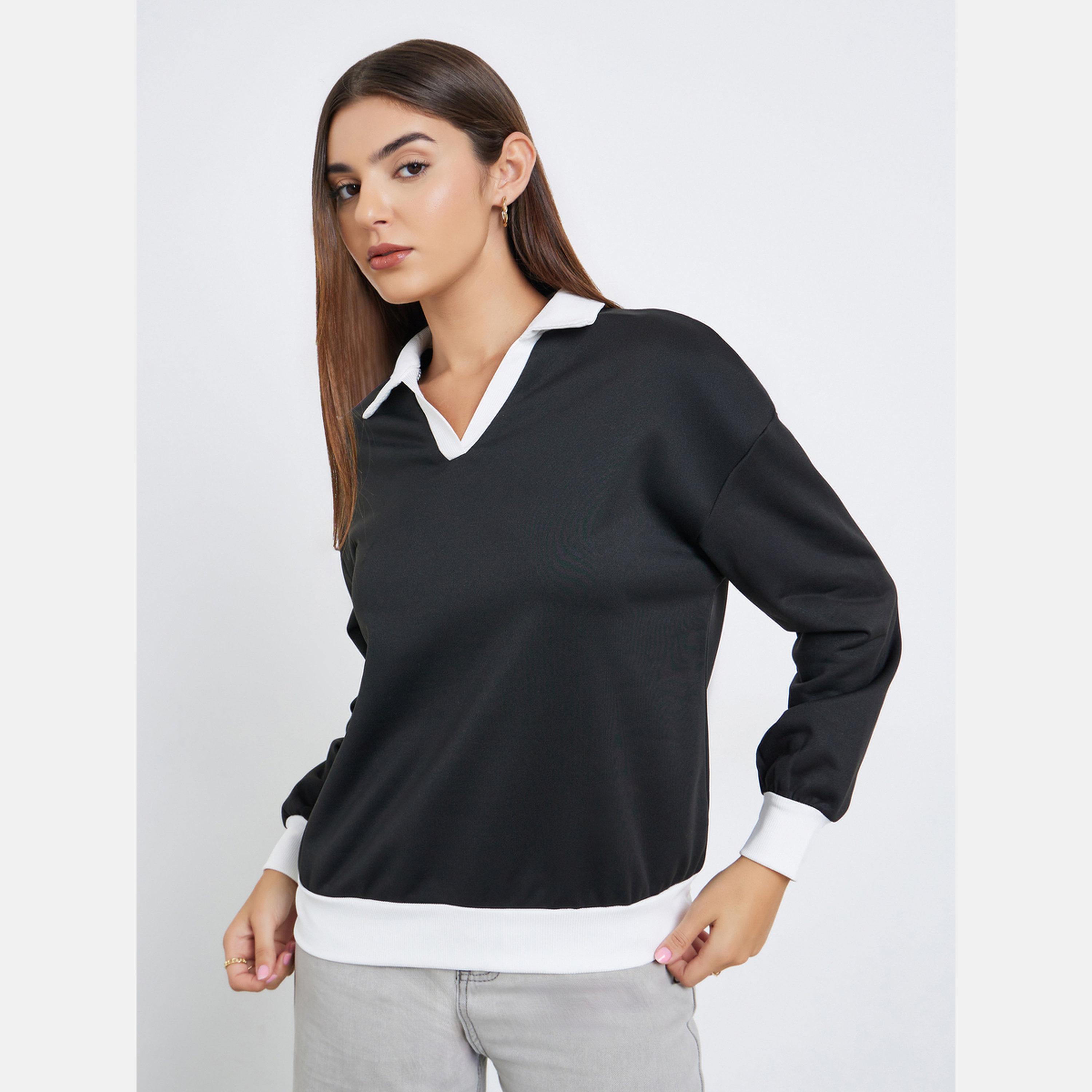 Styli Solid Collared Long Sleeves Women's Sweatshirt-women-winterwear-hoodiesandsweatshirts-sweatshirts-image-1