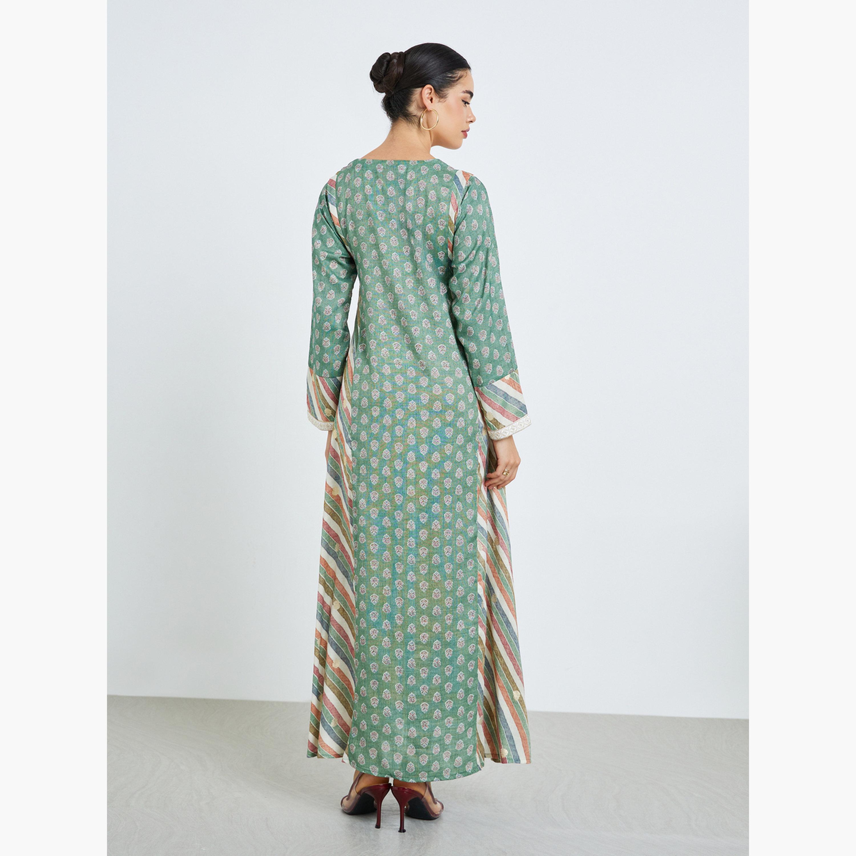 Styli Women Green Embroidered Maxi Jalabiya-women-arabicclothing-jalabiyas-image-5