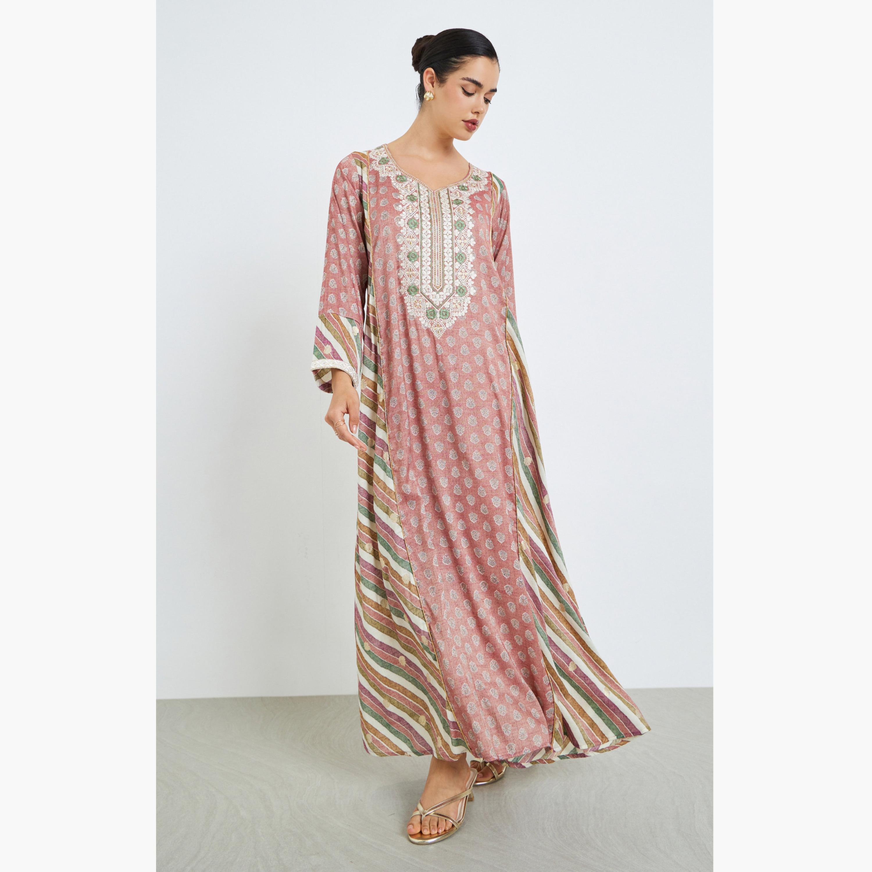 Styli Women Pink Embroidered A-Line Jalabiya-women-arabicclothing-jalabiyas-image-1
