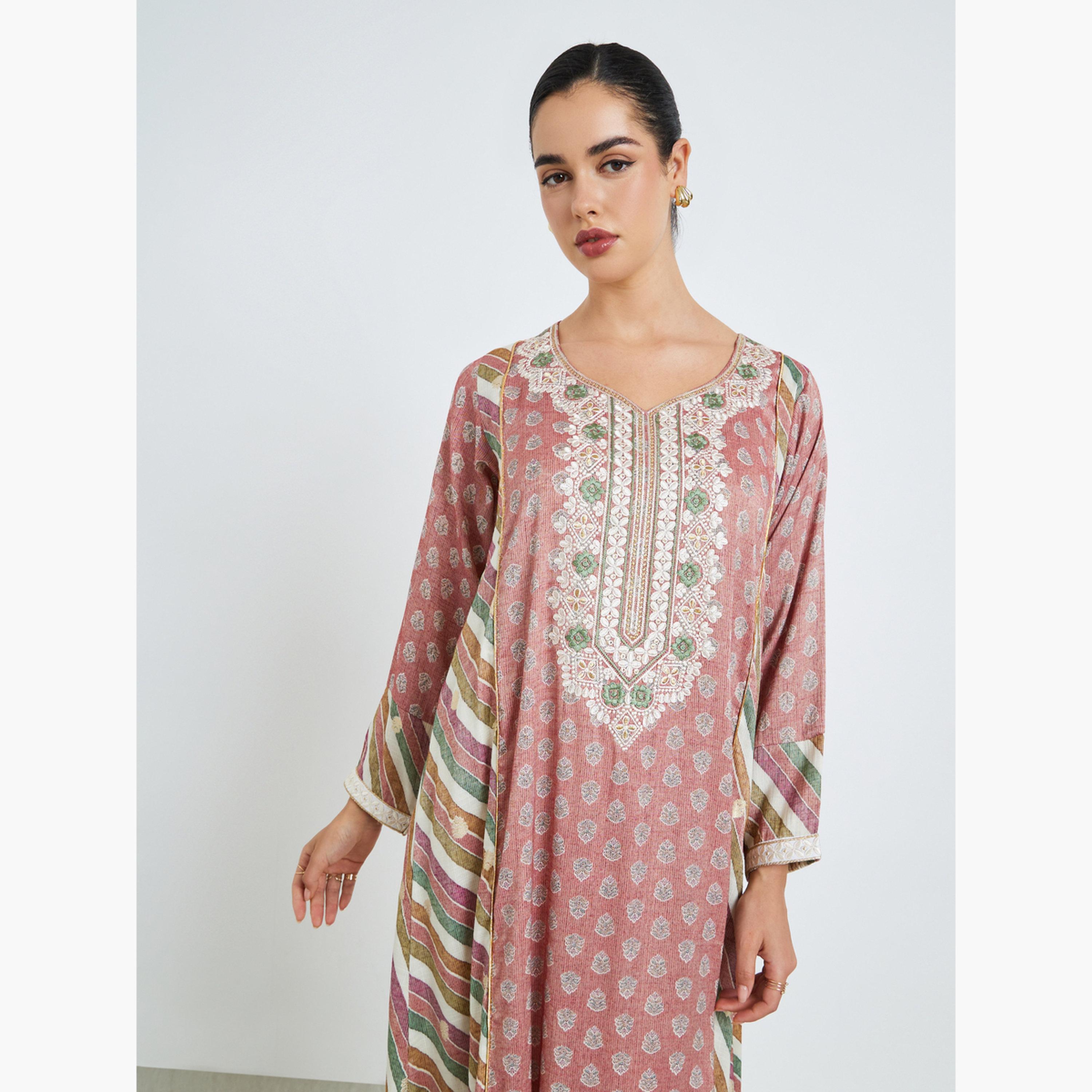 جلابية مطرزة بحافة واسعة للنساء-women-arabicclothing-jalabiyas-image-2