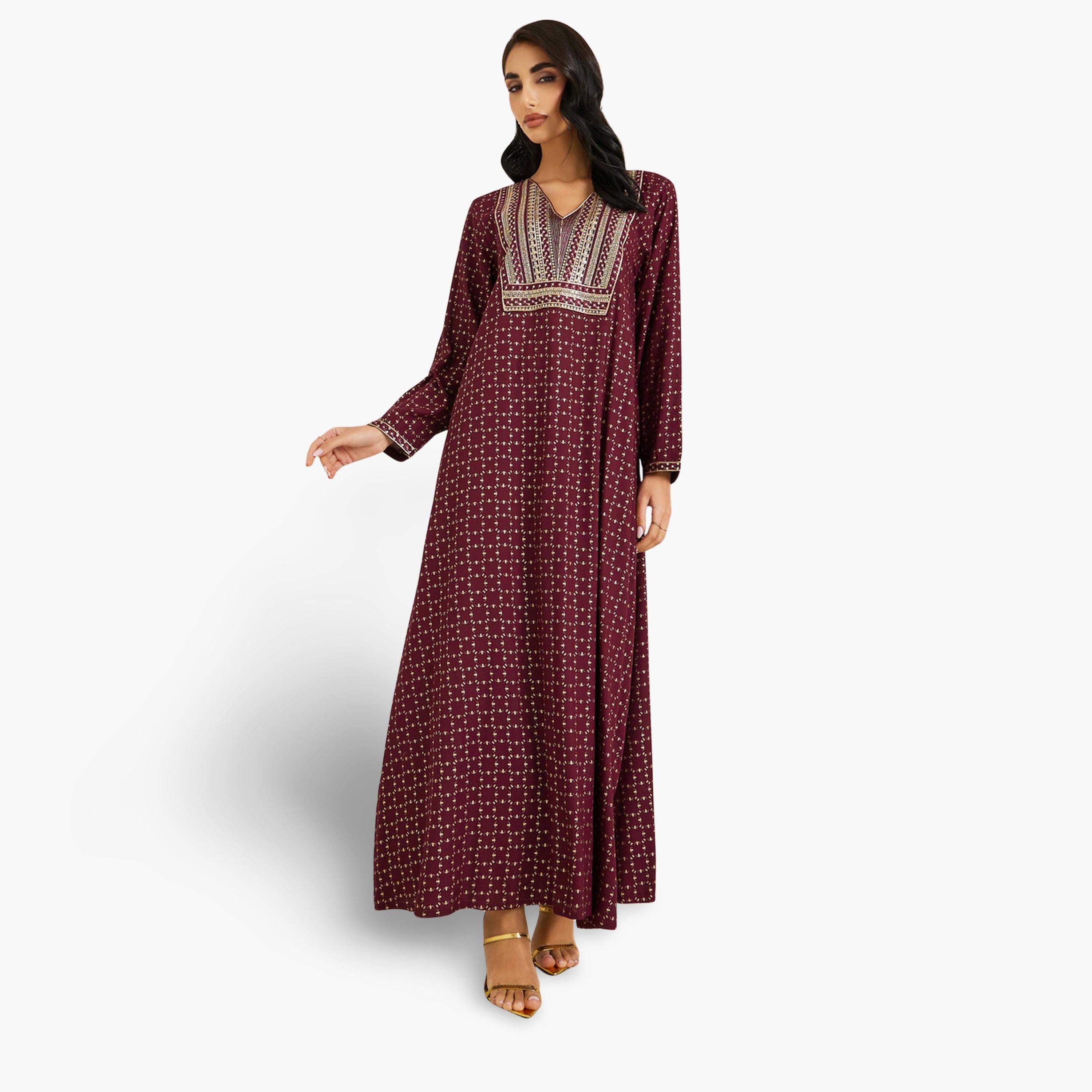 Styli Women Maroon Embroidered Jalabiya-women-arabicclothing-jalabiyas-image-1