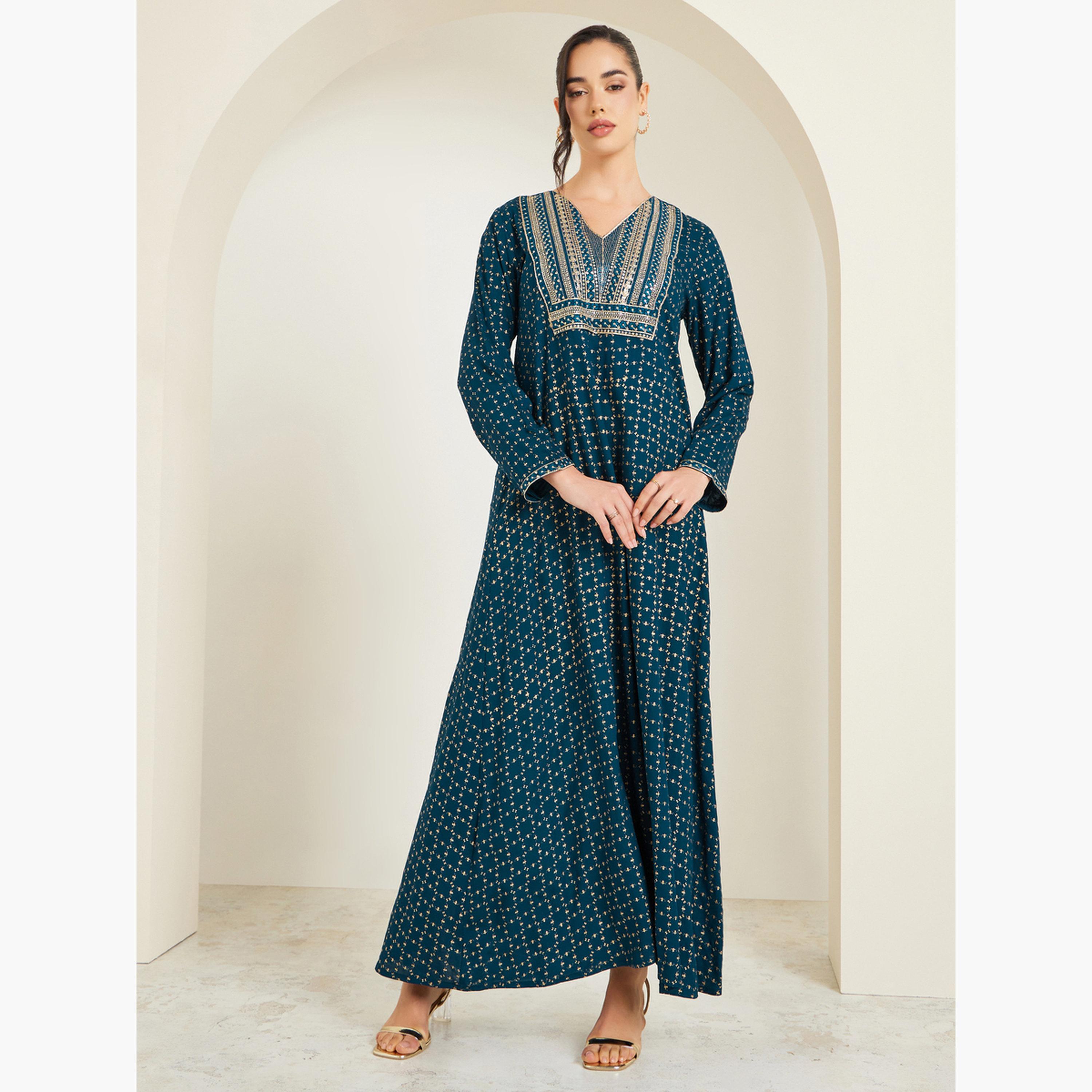 Styli Women Navy Blue Embroidered Jalabiya-women-arabicclothing-jalabiyas-image-3