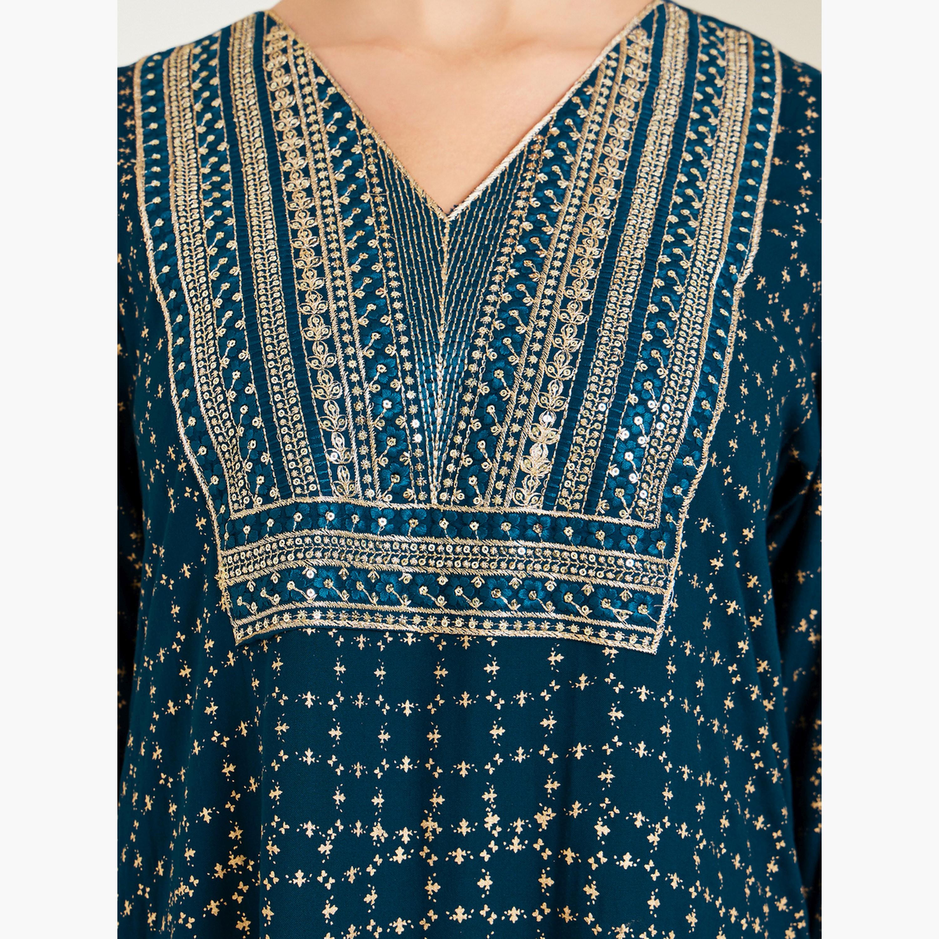 Styli Women Navy Blue Embroidered Jalabiya-women-arabicclothing-jalabiyas-image-4