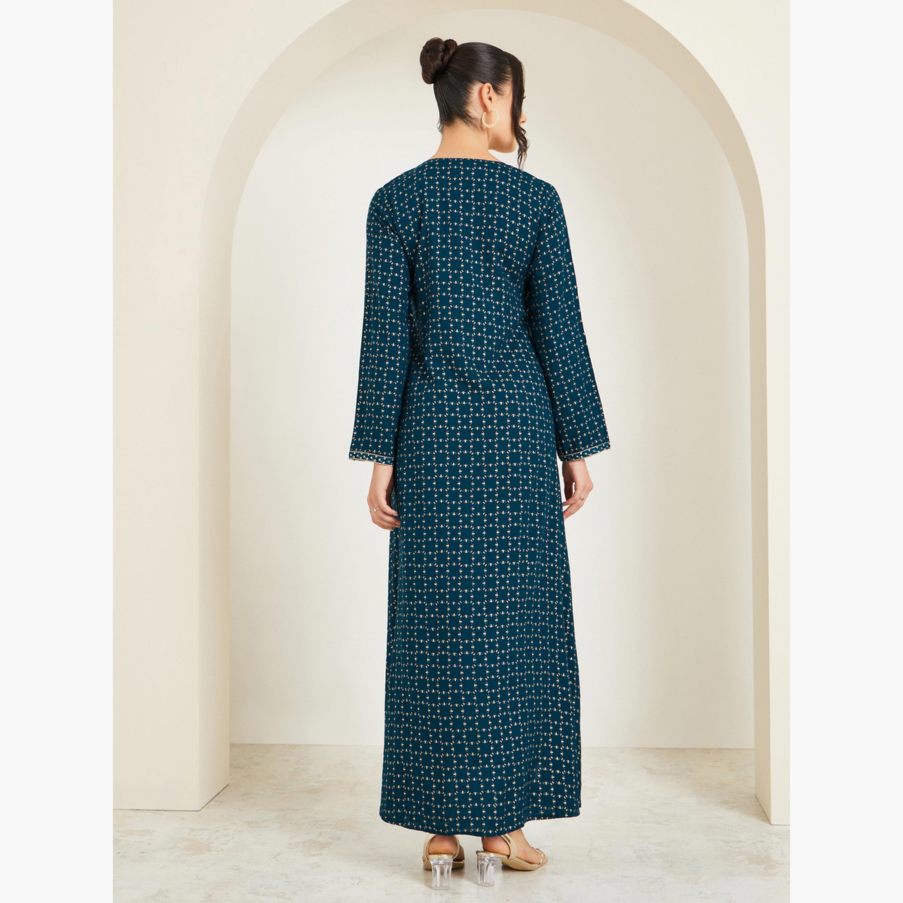 Styli Women Navy Blue Embroidered Jalabiya-women-arabicclothing-jalabiyas-image-5