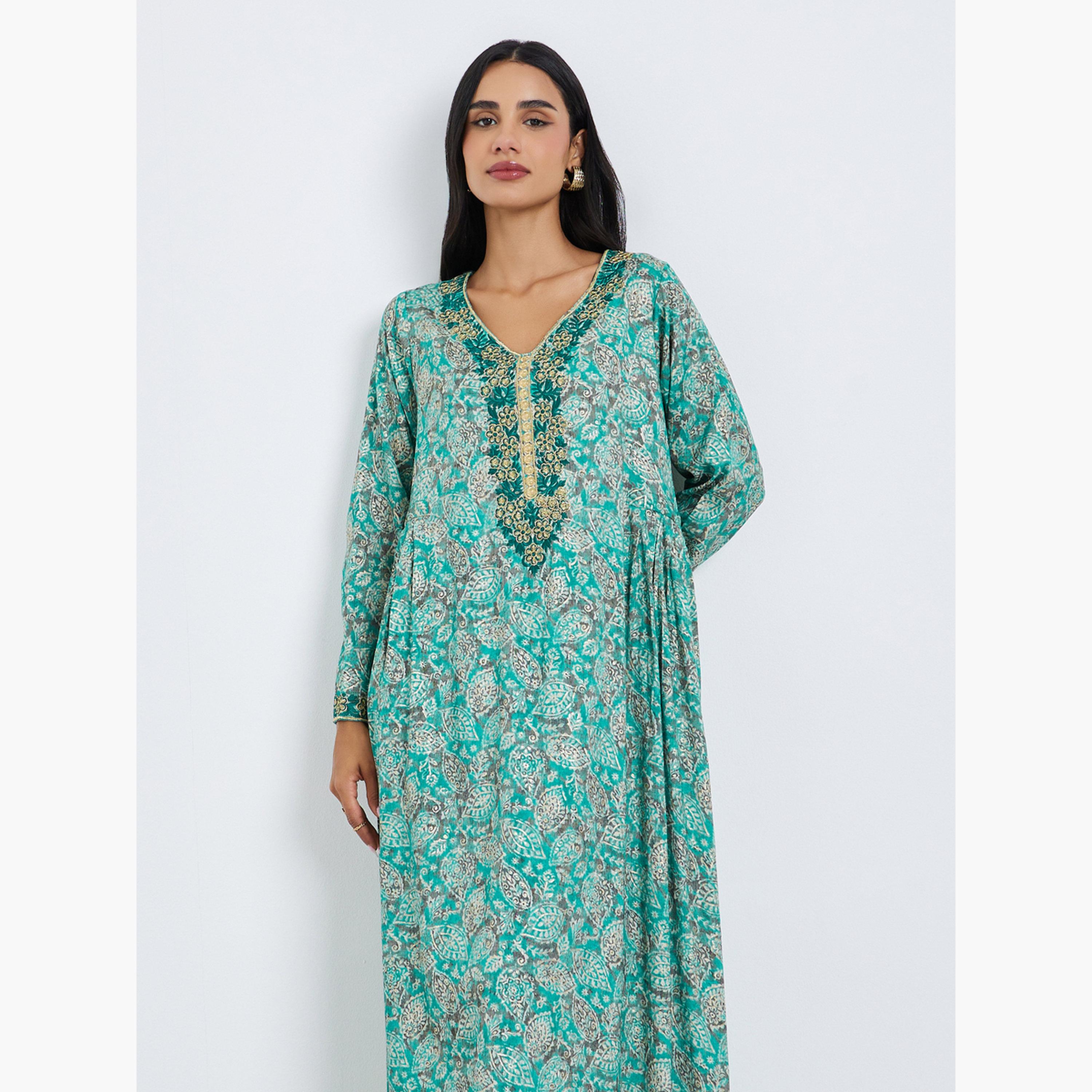 جلابية مطرزة ومطبوعة مع وشاح-women-arabicclothing-jalabiyas-image-3