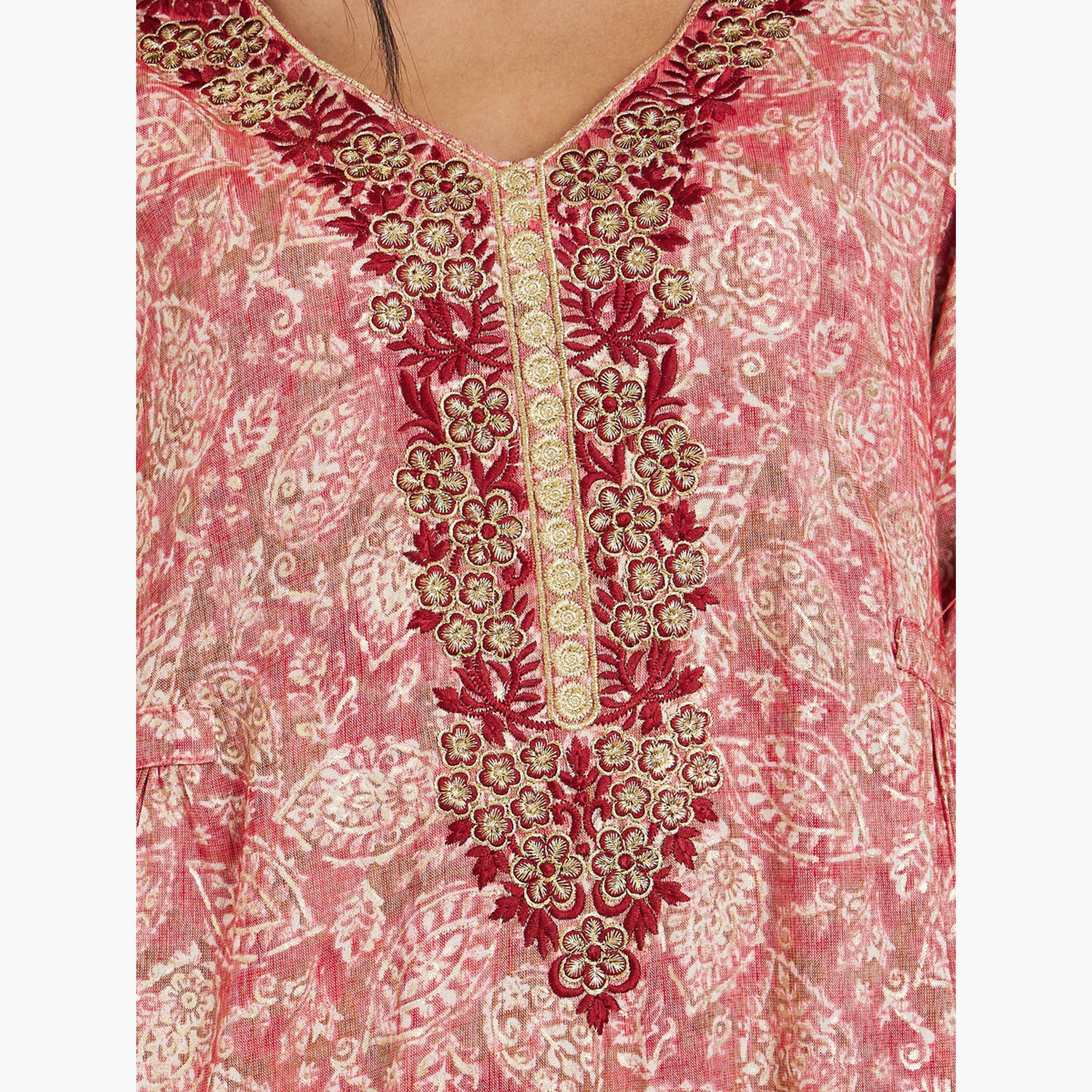 Styli Women Pink Printed Embroidered Jalabiya with Scarf-women-arabicclothing-jalabiyas-image-4