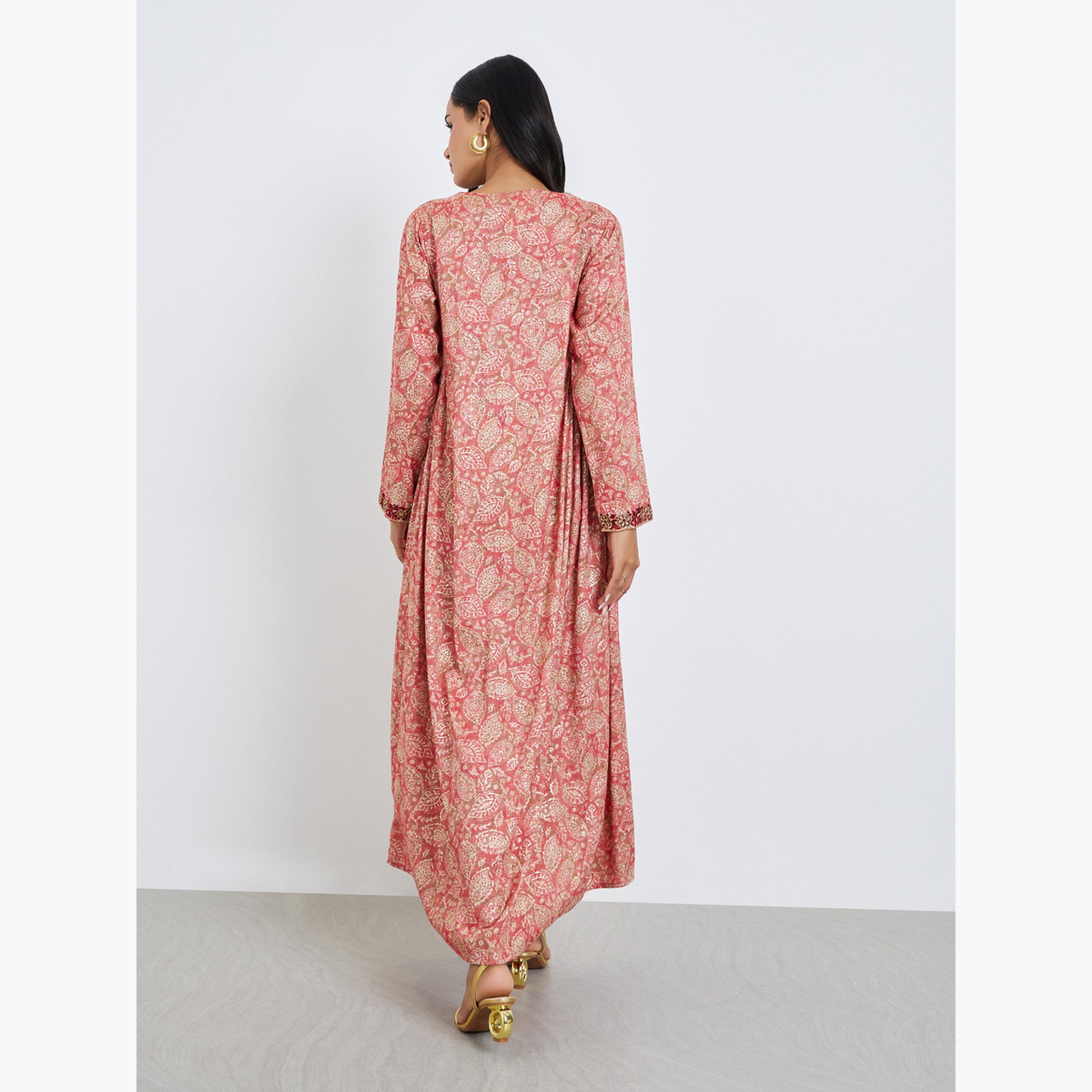 Styli Women Pink Printed Embroidered Jalabiya with Scarf-women-arabicclothing-jalabiyas-image-5