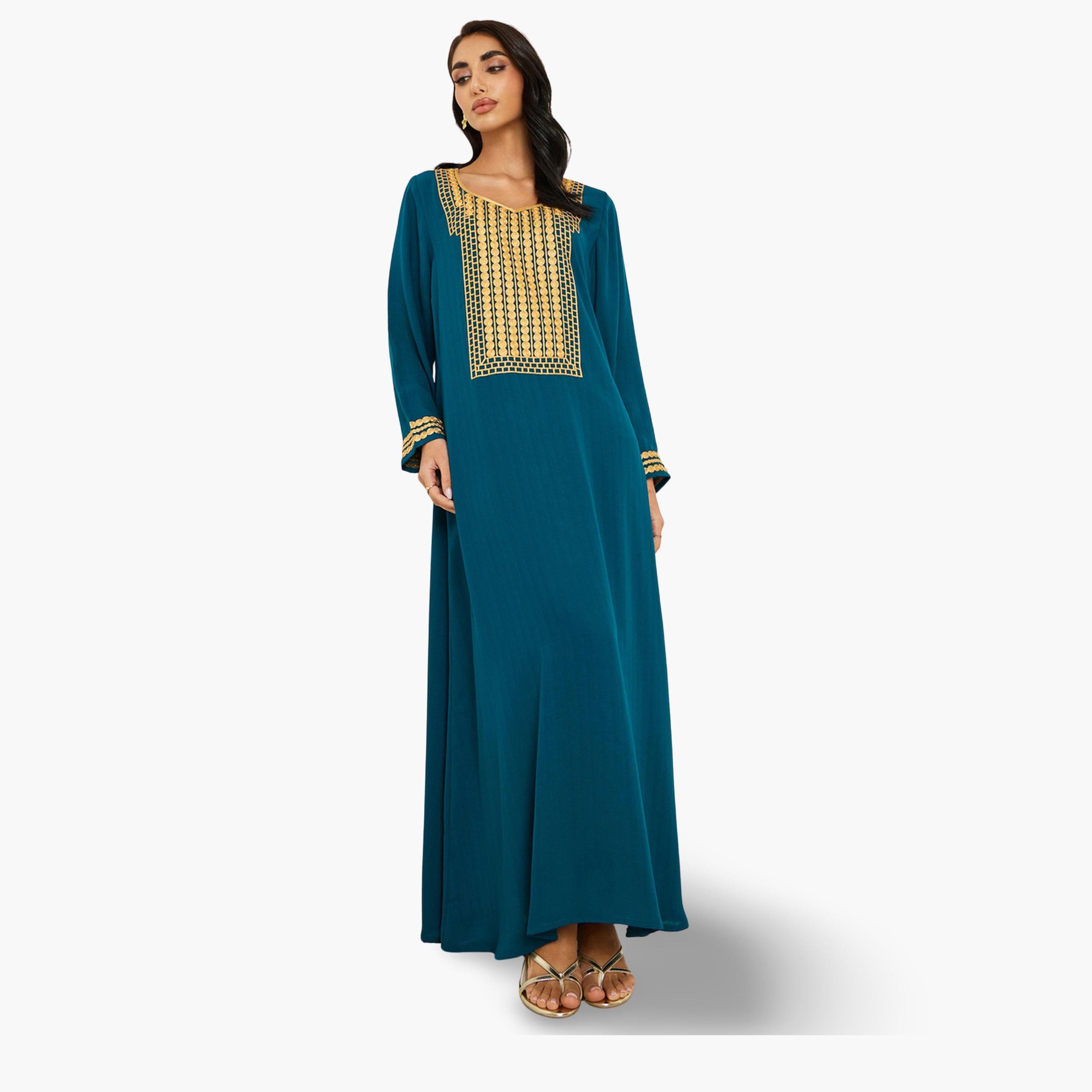 جلابية مطرزة بقصة واسعة للنساء-women-arabicclothing-jalabiyas-image-1