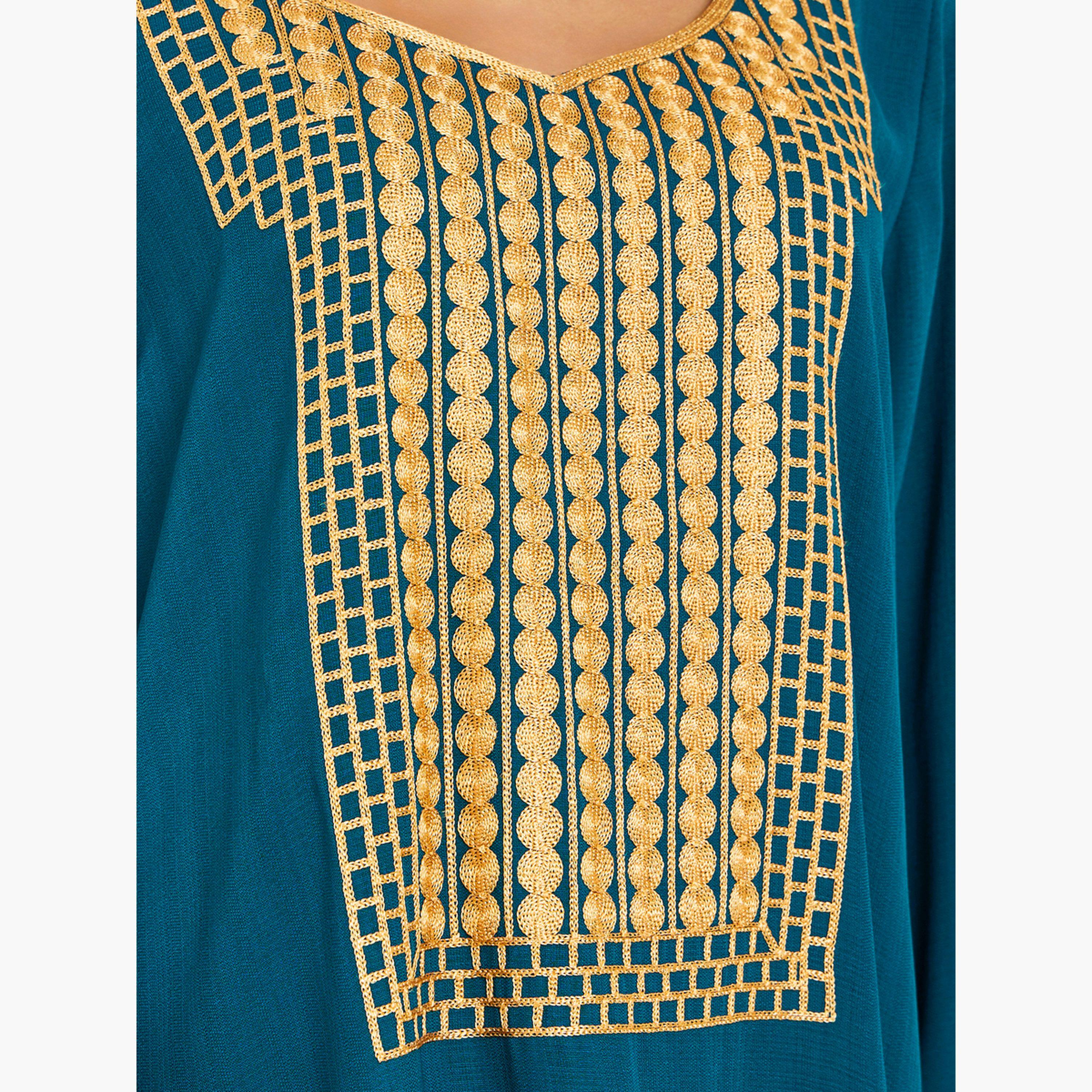 جلابية مطرزة بقصة واسعة للنساء-women-arabicclothing-jalabiyas-image-4