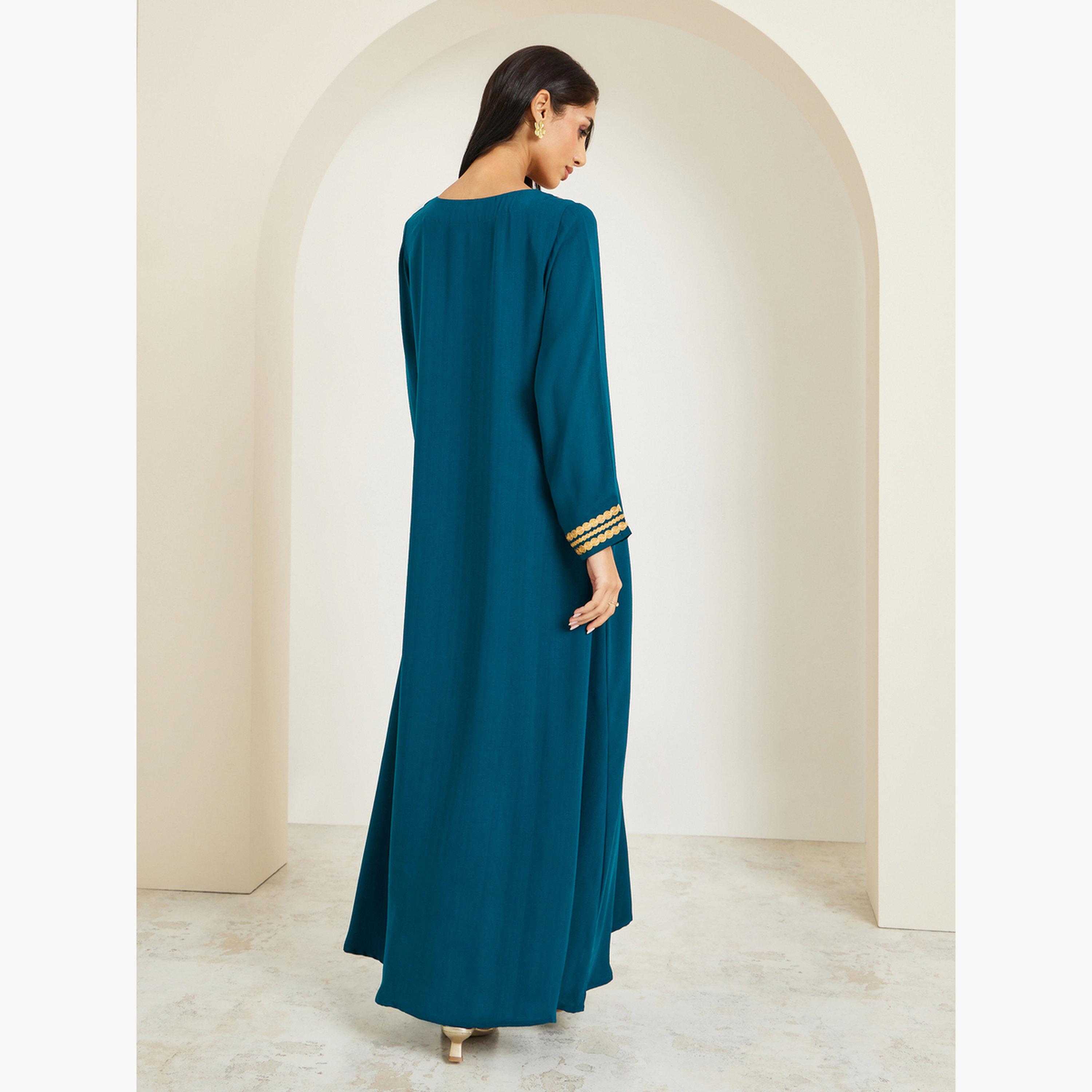 Styli Women Blue Embroidered A-Line Jalabiya-women-arabicclothing-jalabiyas-image-5