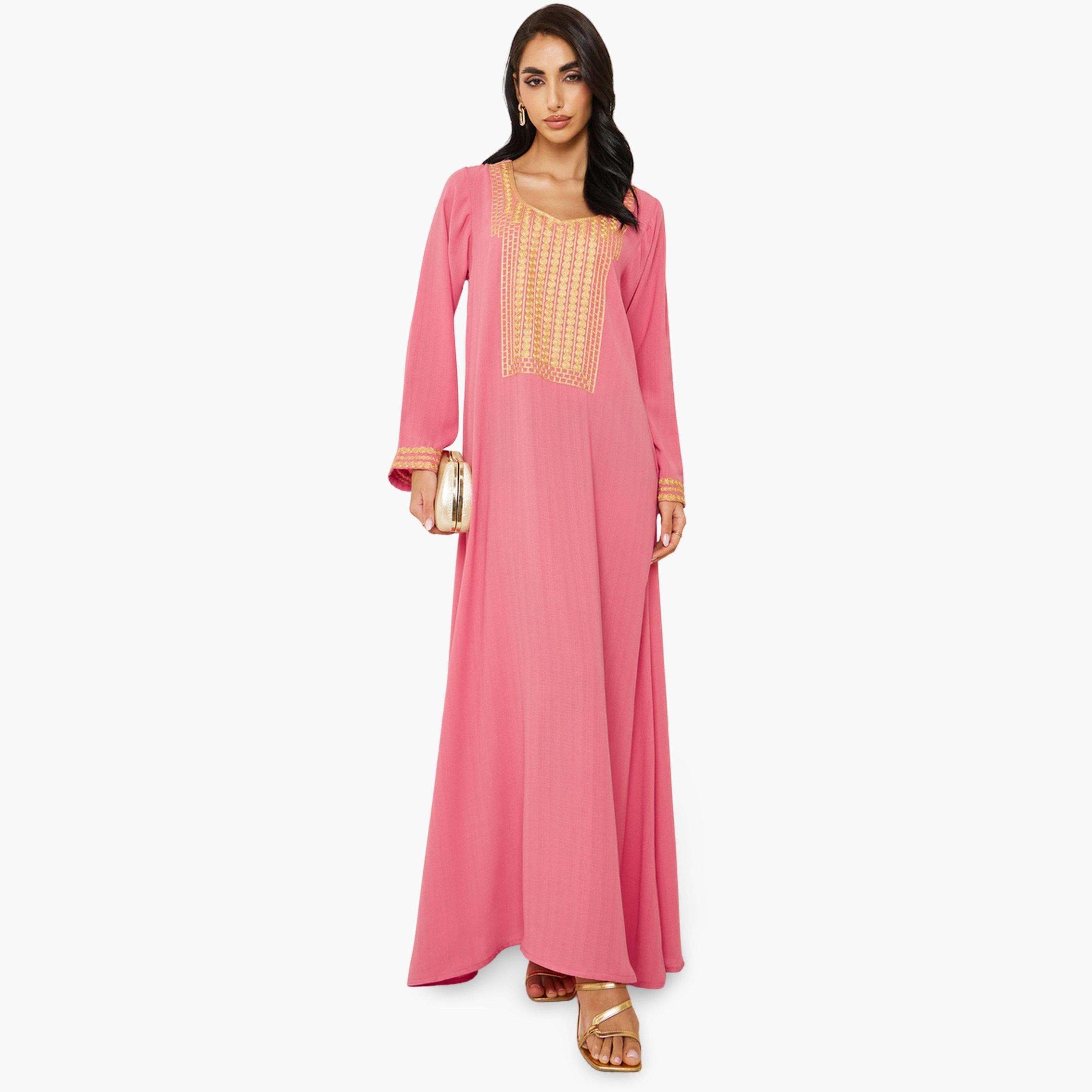 Styli Women Pink Embroidered Jalabiya-women-arabicclothing-jalabiyas-image-1