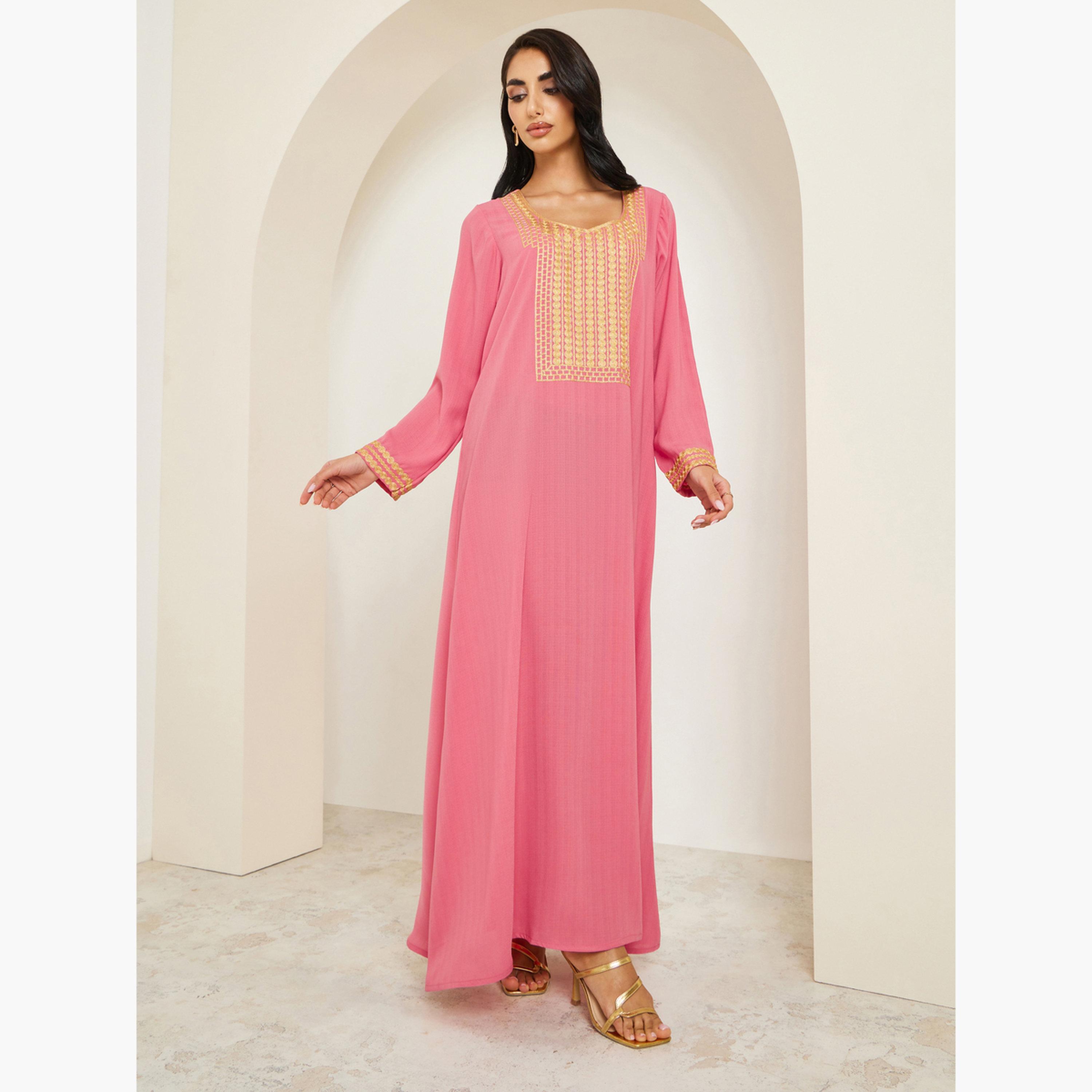 Styli Women Pink Embroidered Jalabiya-women-arabicclothing-jalabiyas-image-2