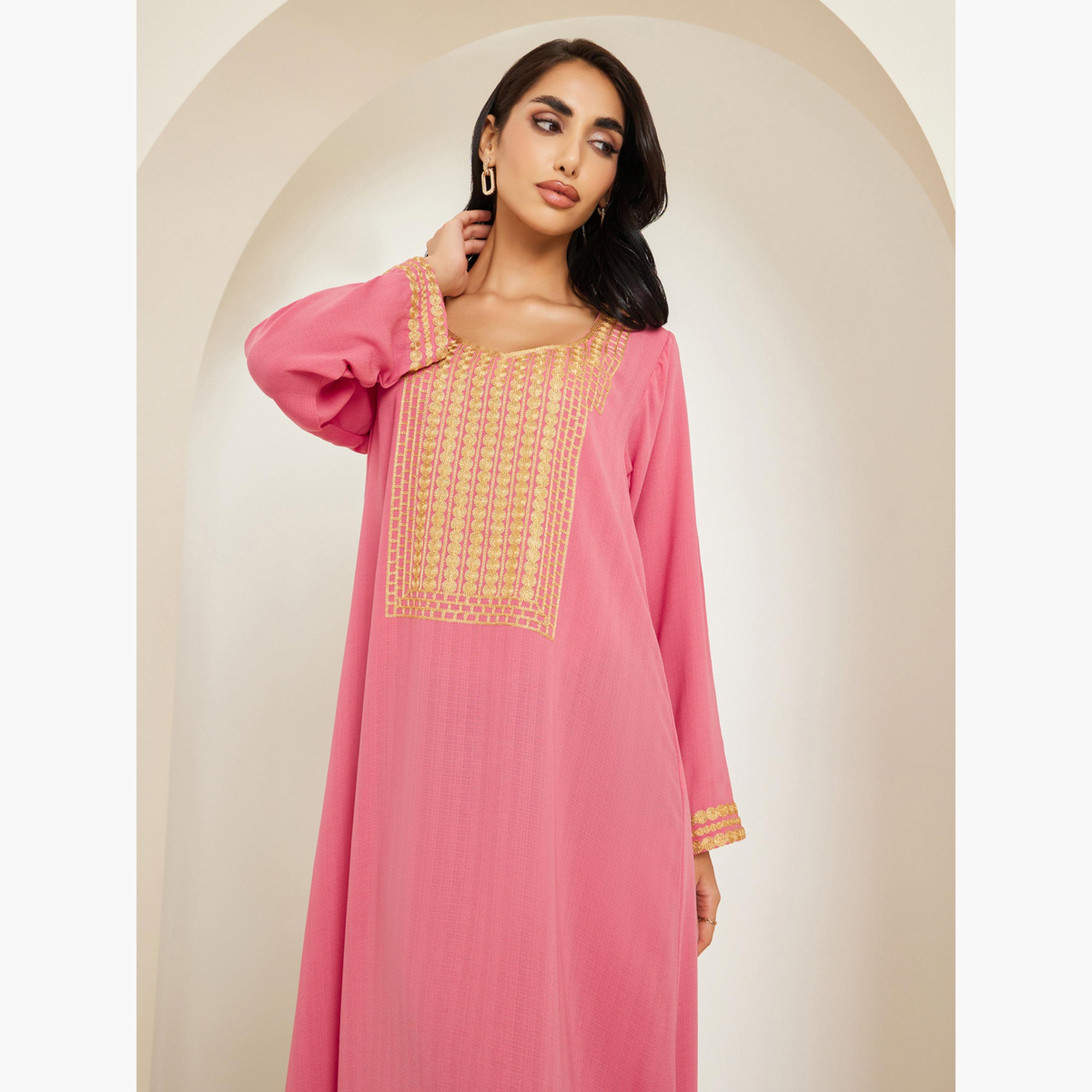 Styli Women Pink Embroidered Jalabiya-women-arabicclothing-jalabiyas-image-3