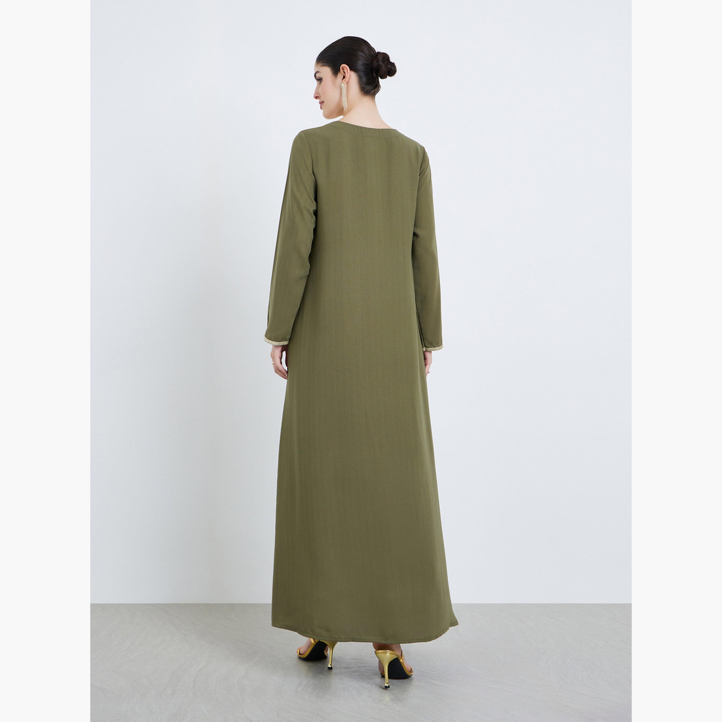 Styli Women Olive Green Embroidered Jalabiya-women-arabicclothing-jalabiyas-image-5