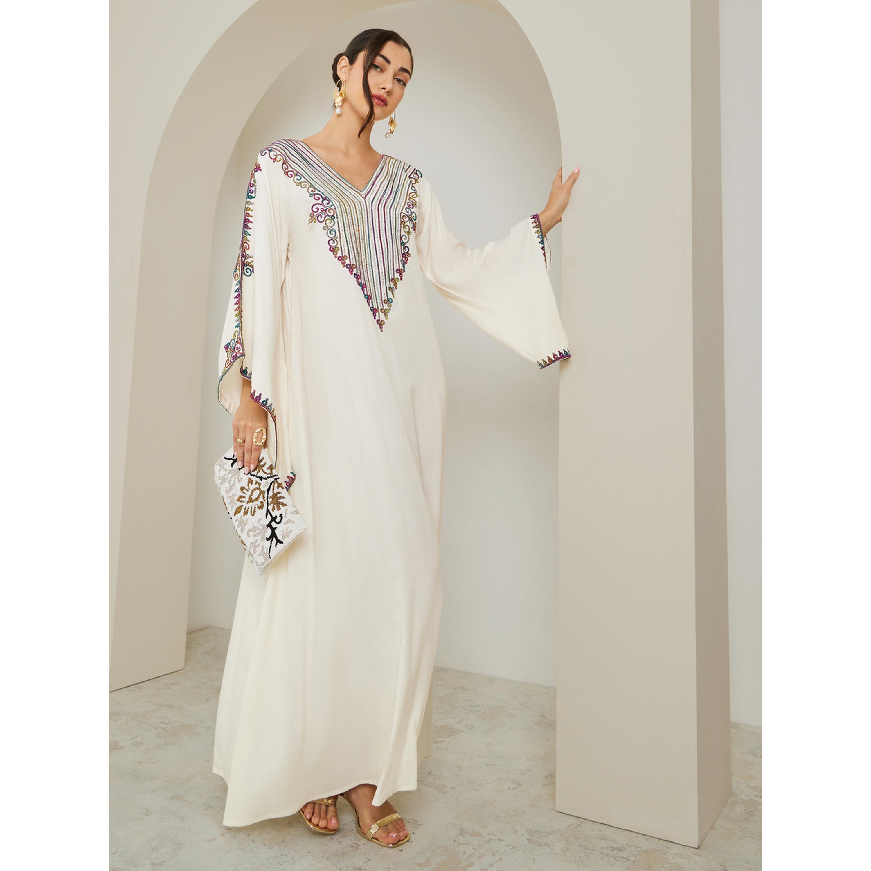 Styli Women Cream Embroidered A-Line Jalabiya-women-arabicclothing-jalabiyas-image-1