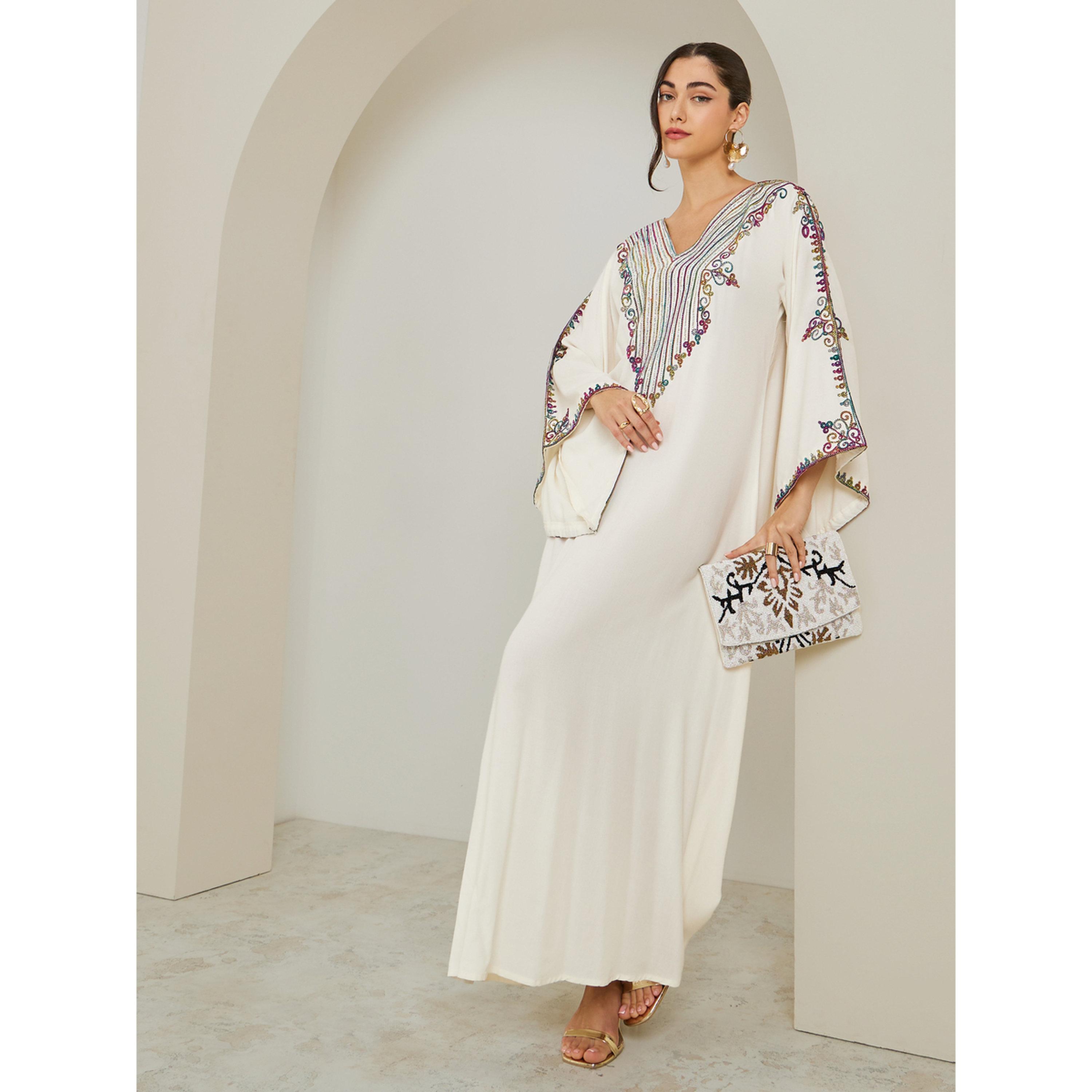 Styli Women Cream Embroidered A-Line Jalabiya-women-arabicclothing-jalabiyas-image-3