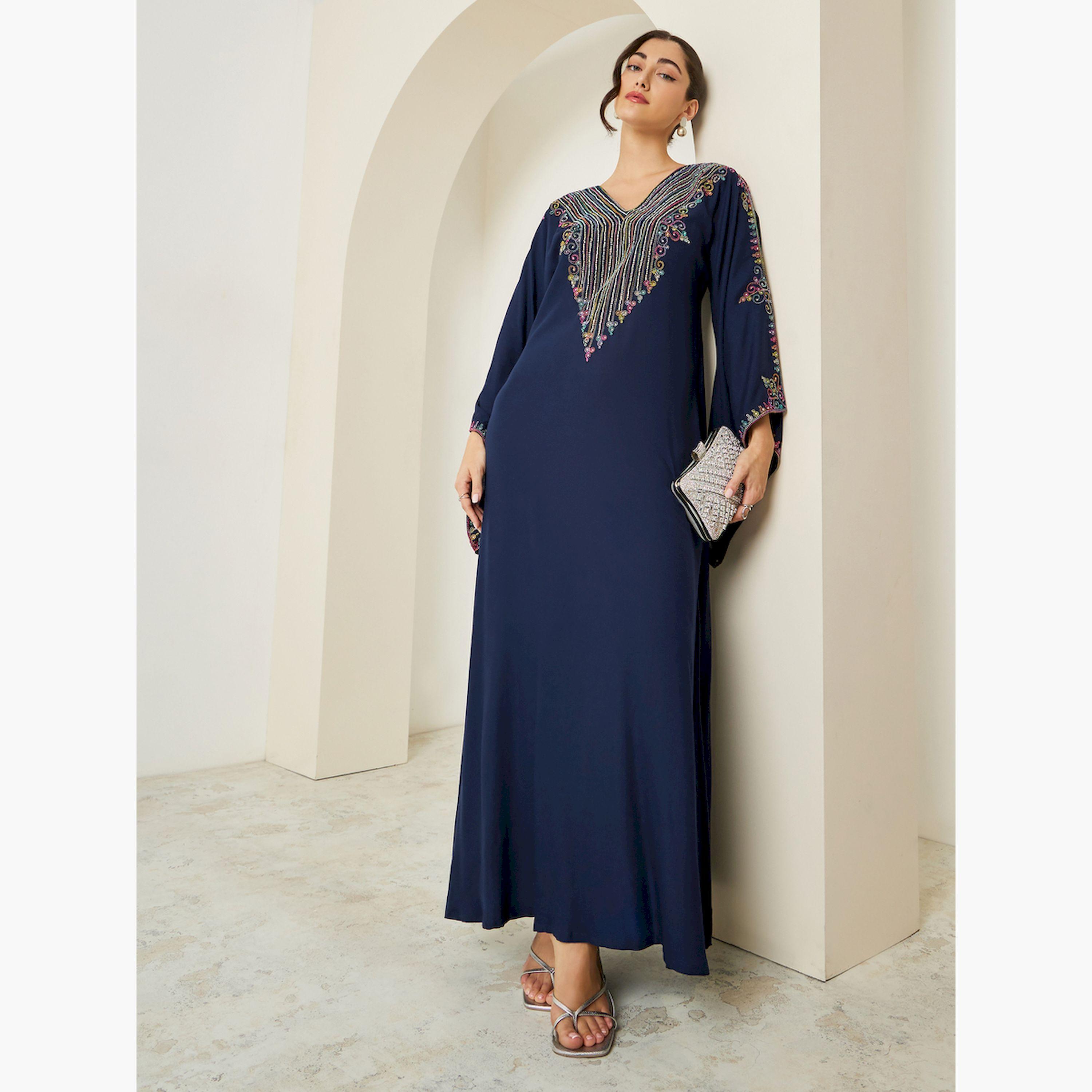 جلابية كحلية مطرزة بحافة واسعة-women-arabicclothing-jalabiyas-image-3