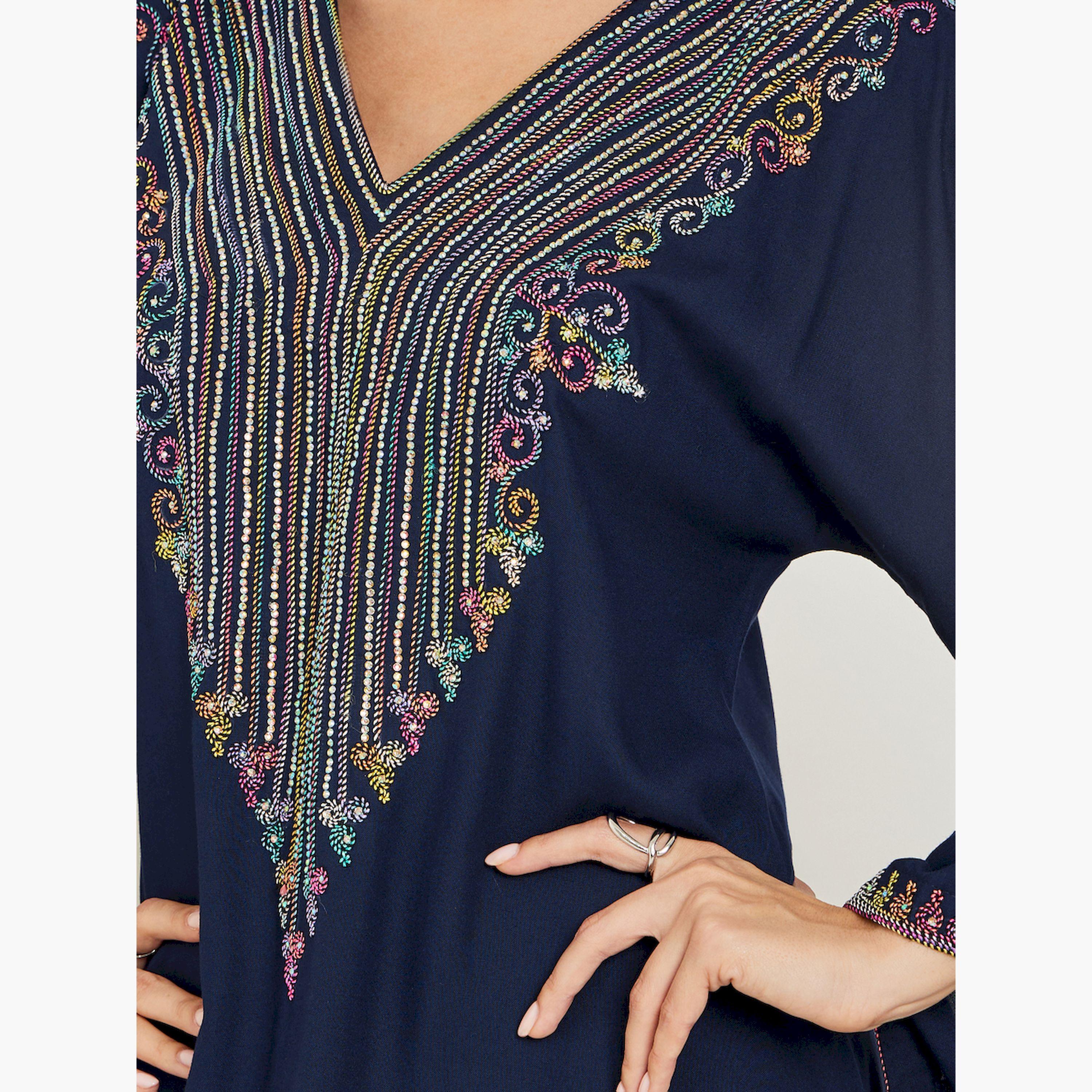جلابية كحلية مطرزة بحافة واسعة-women-arabicclothing-jalabiyas-image-4